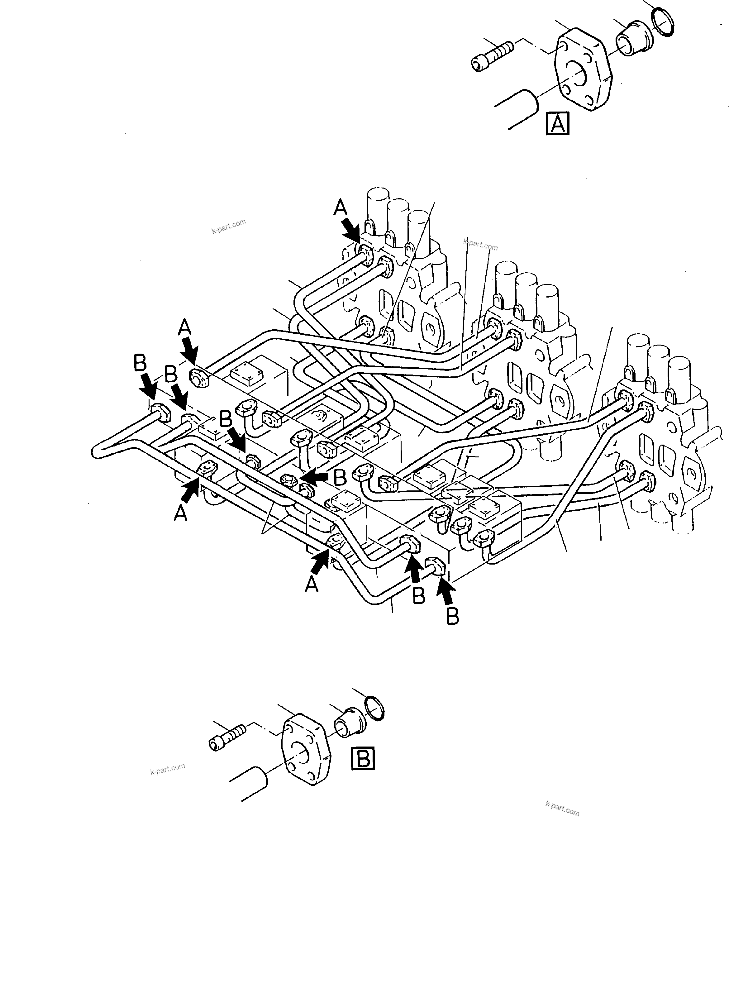 Komatsu parts book diagram for H135S S/N 61064: PIPING - CONTROL BLOCKS - MANIFOLD - BACKHOE EQUIPMENT