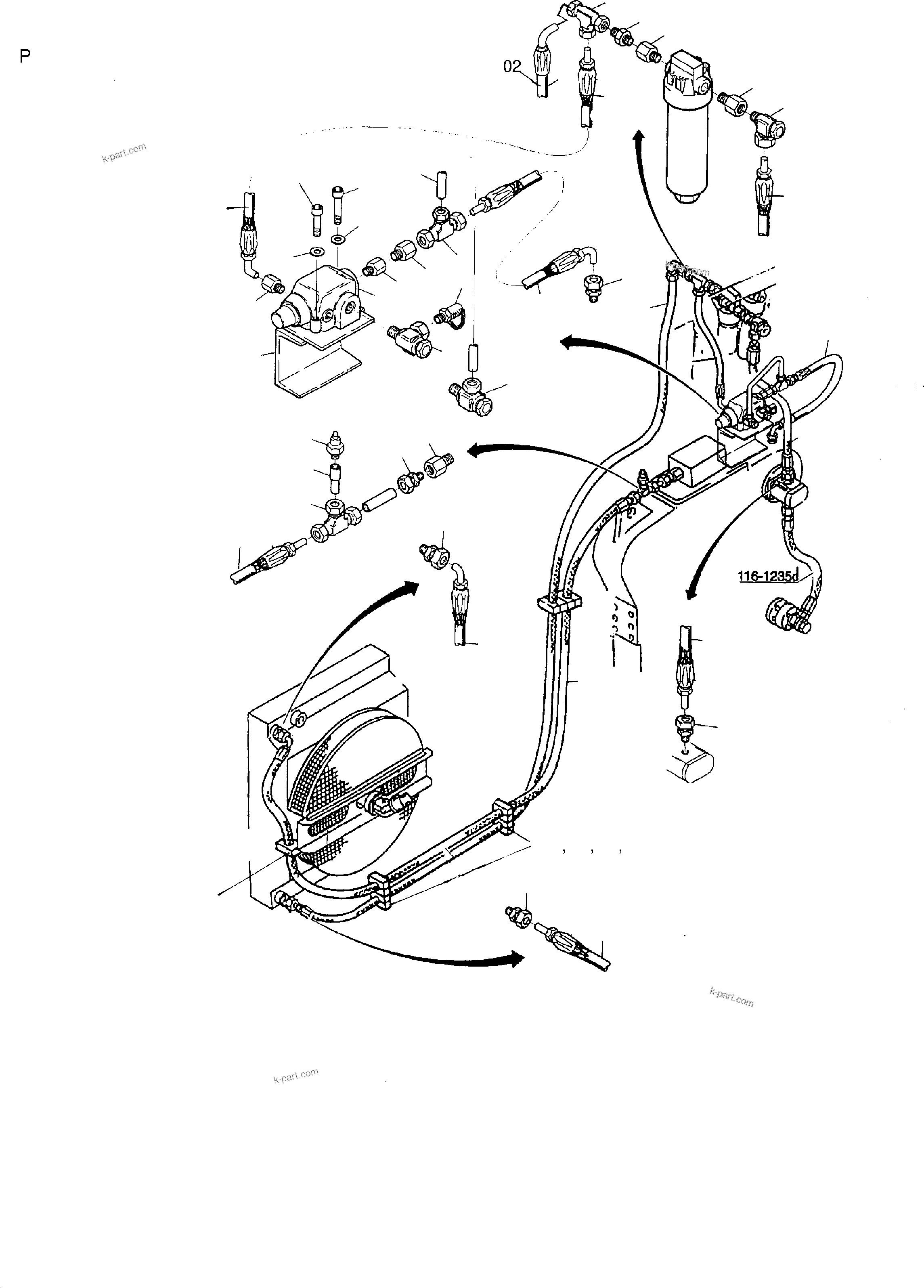 Komatsu parts book diagram for H135S S/N 61064: TRANSMISSION OIL COOLER