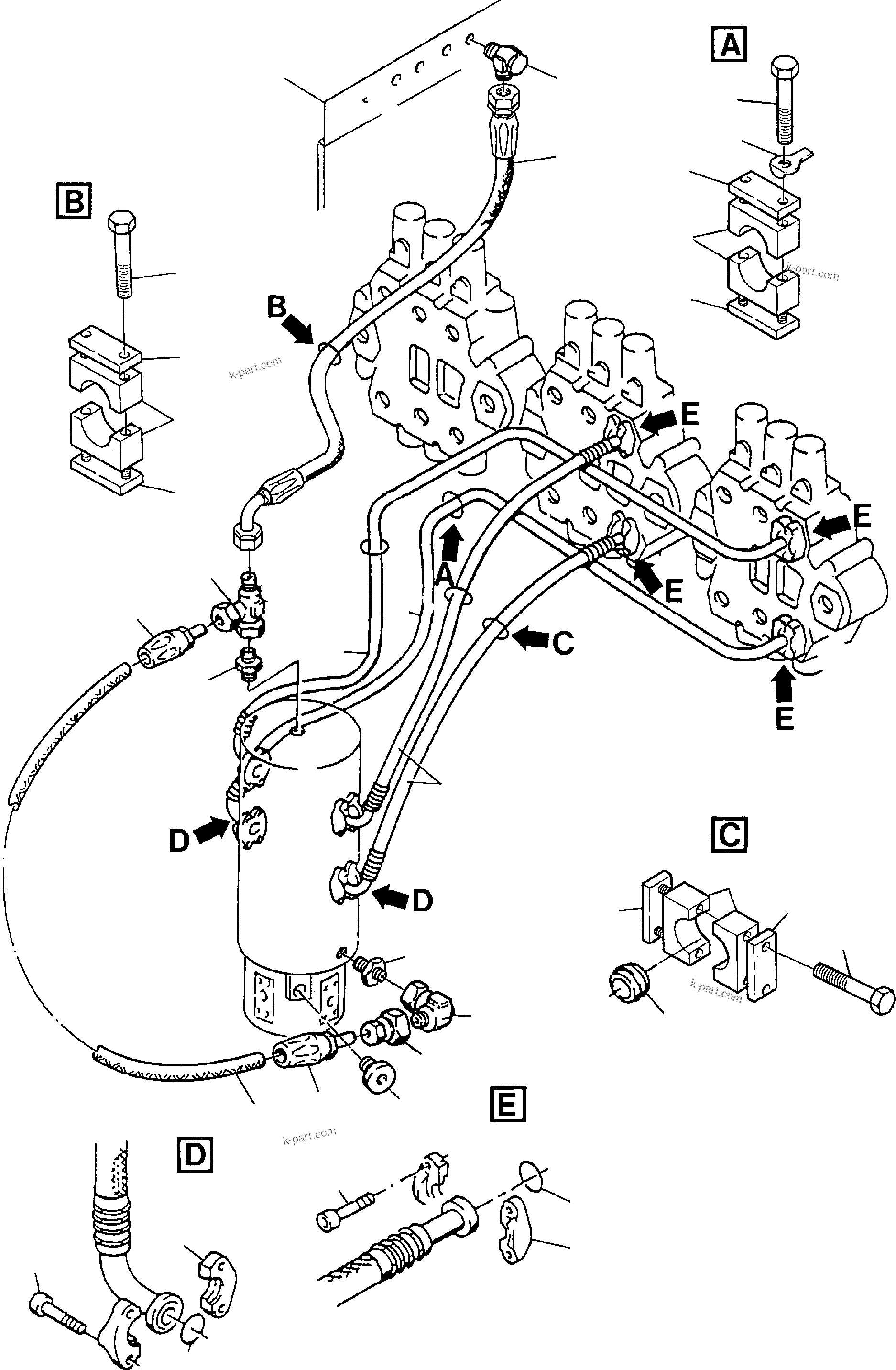 Komatsu parts book diagram for H135S S/N 61064: LINES - CONTROL BLOCKS- ROTARY JOINT