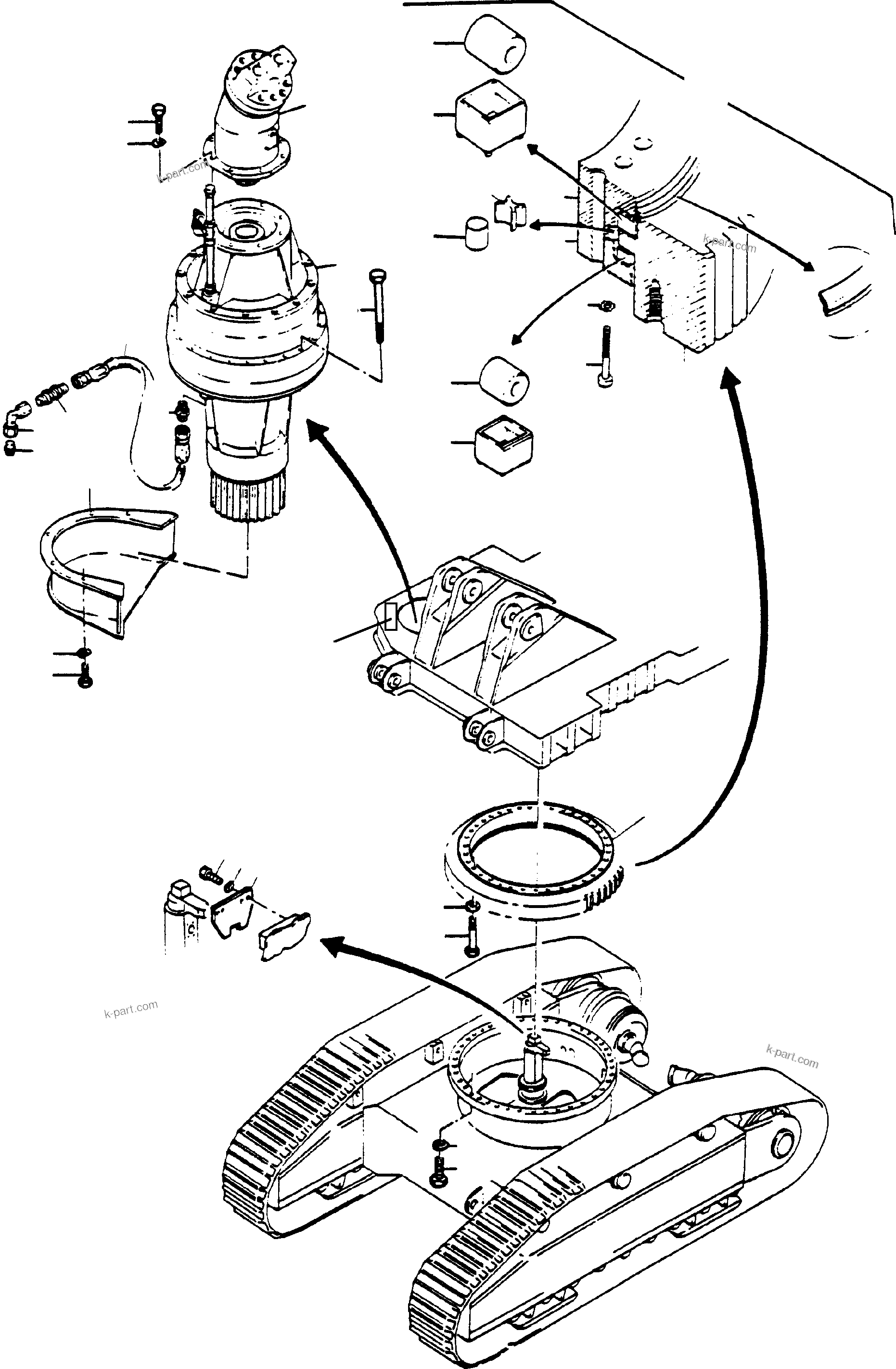 Komatsu parts book diagram for H135S S/N 61064: SLEW RING AND SLEW GEAR BOX ARR.