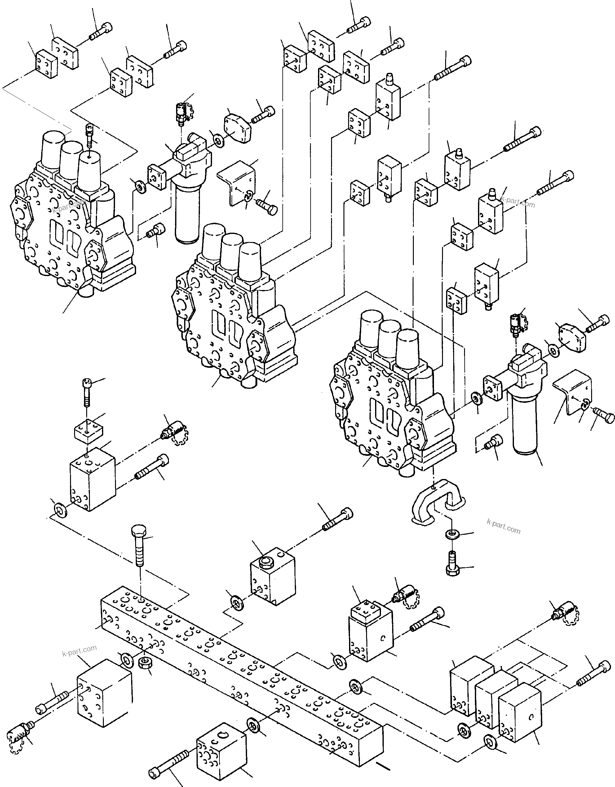 Komatsu parts book diagram for H135S S/N 61064: MANIFOLD - CONTROL BLOCKS AND H.P. FILTER