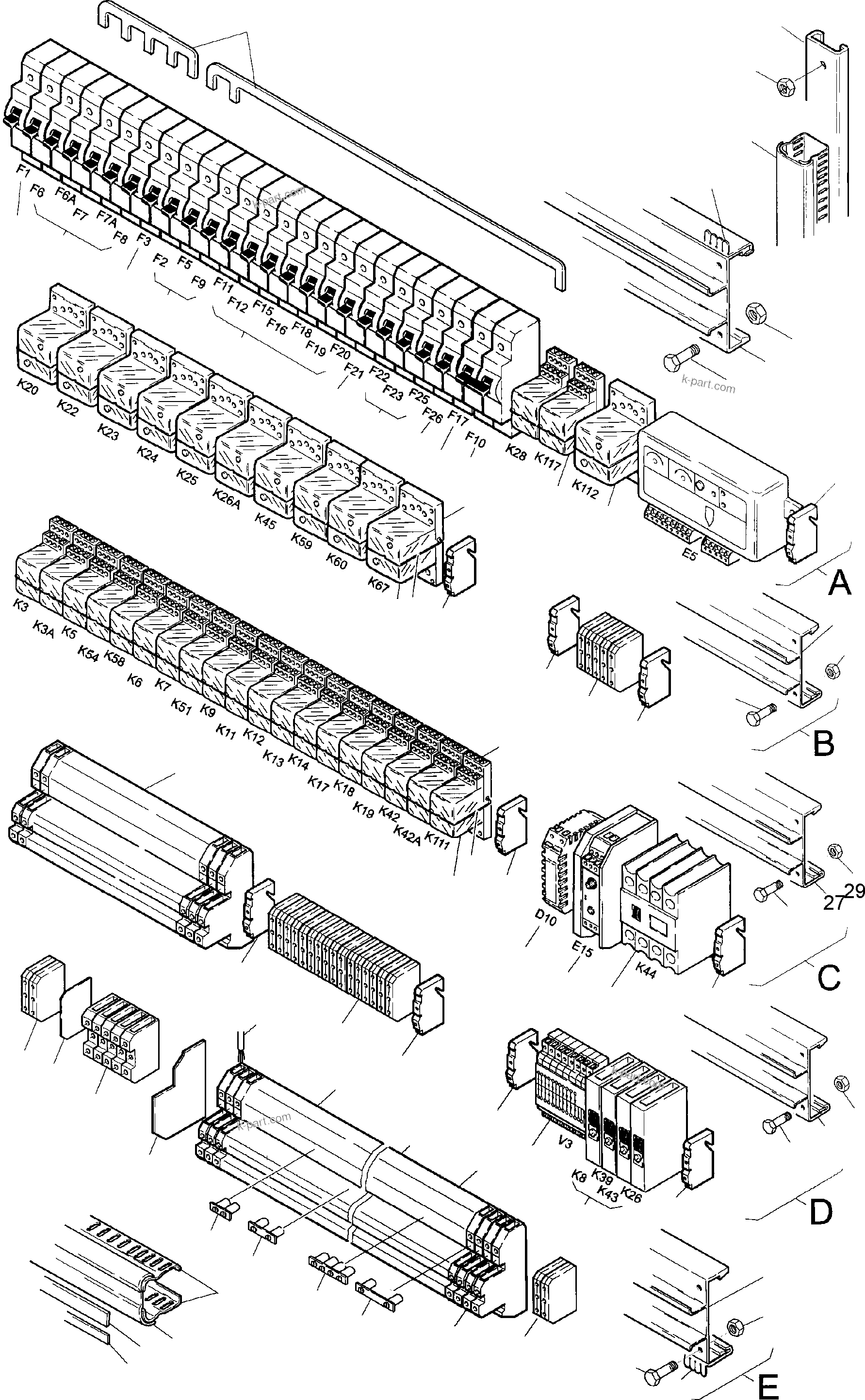 Komatsu parts book diagram for H135S S/N 61064: MAIN SWITCH BOX IN CABIN SUPPORT