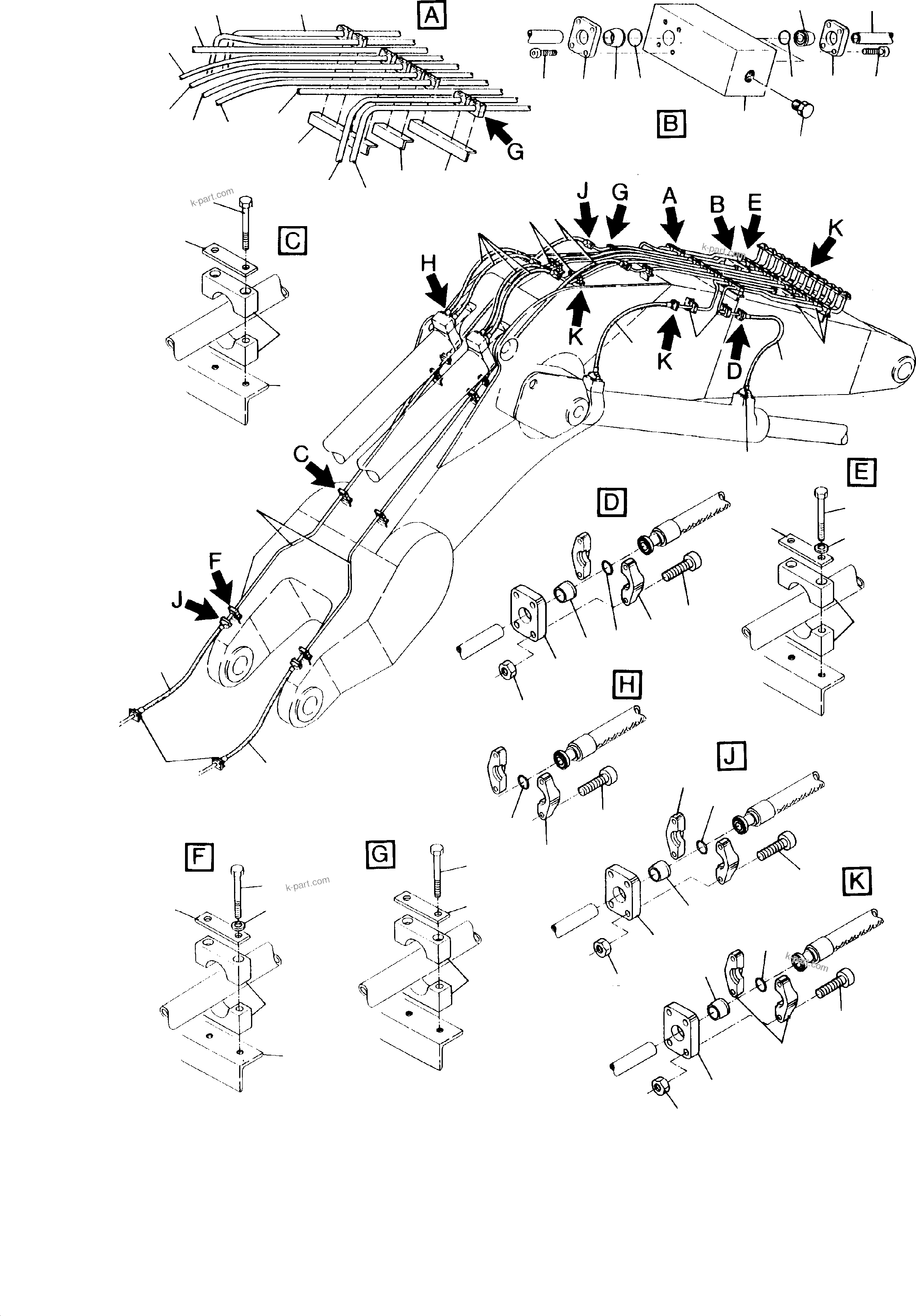 Komatsu parts book diagram for H135S S/N 61064: BOOM - BACKHOE