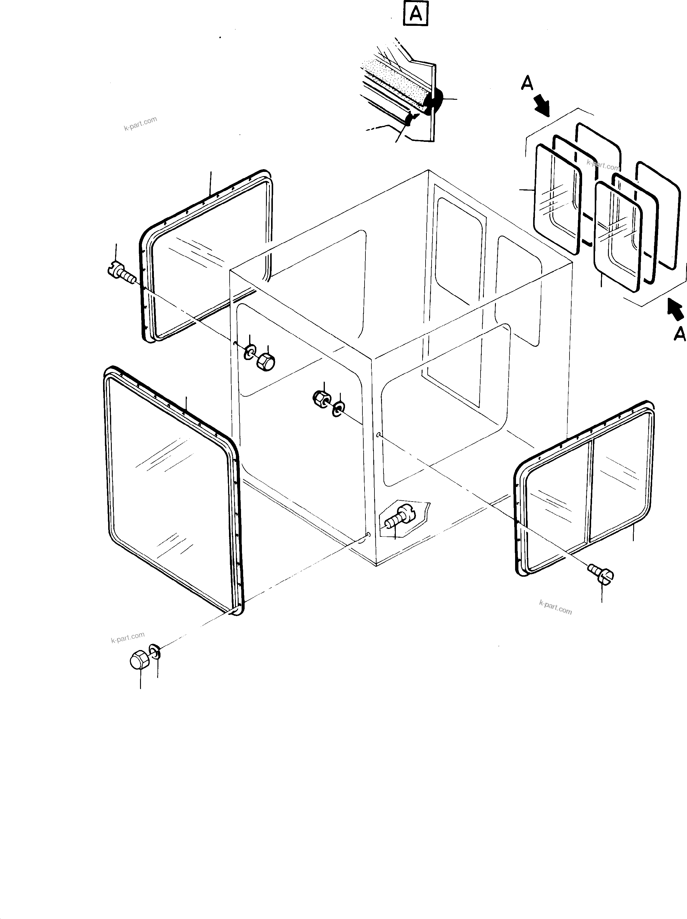 Komatsu parts book diagram for H285 S/N 78099: OPERATOR'S CAB - GLAZING