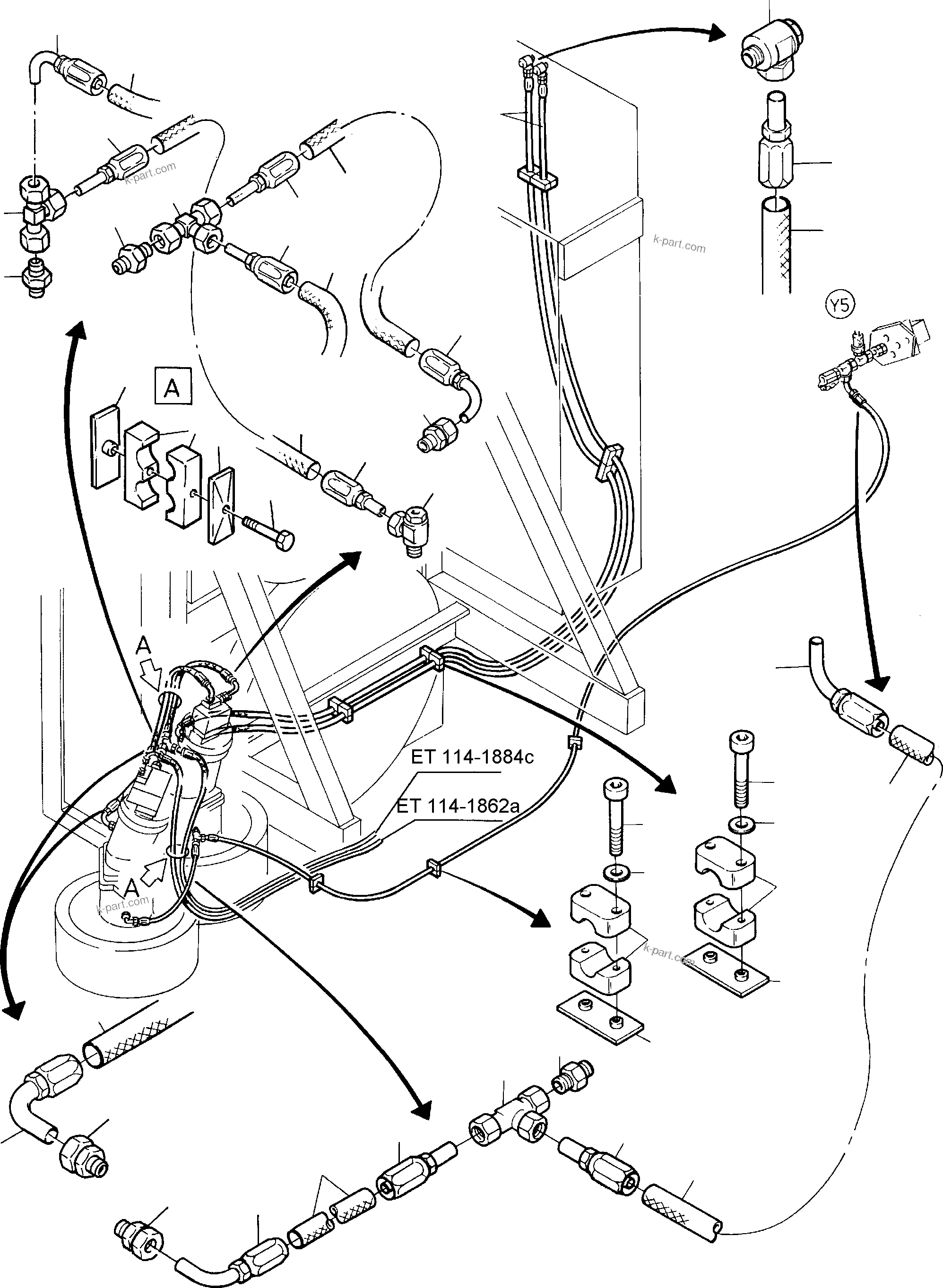 Komatsu parts book diagram for H285 S/N 78099: SLEW GEAR, LEAKAGE LINES AND BRAKE CONTROL