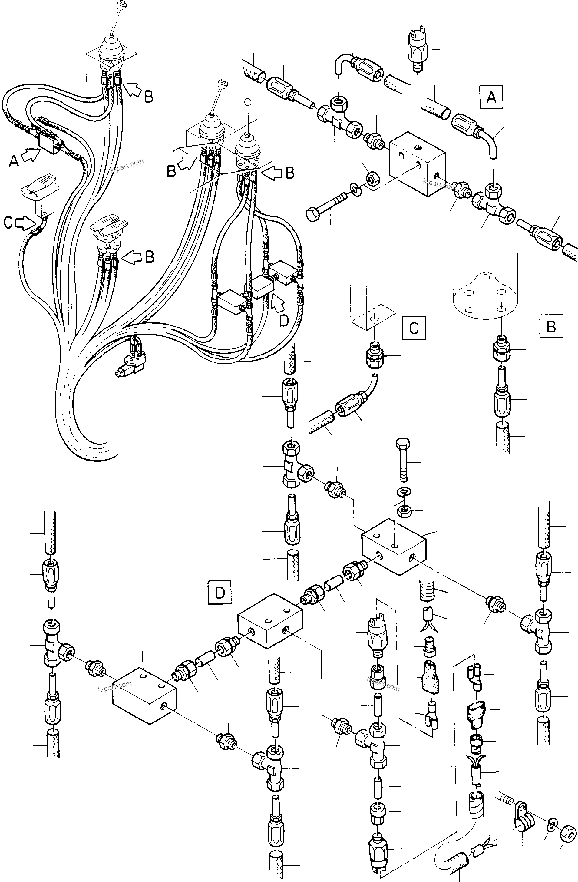 Komatsu parts book diagram for H285 S/N 78099: HYDRAULIC PILOT CONTROL, CONTROL LINES