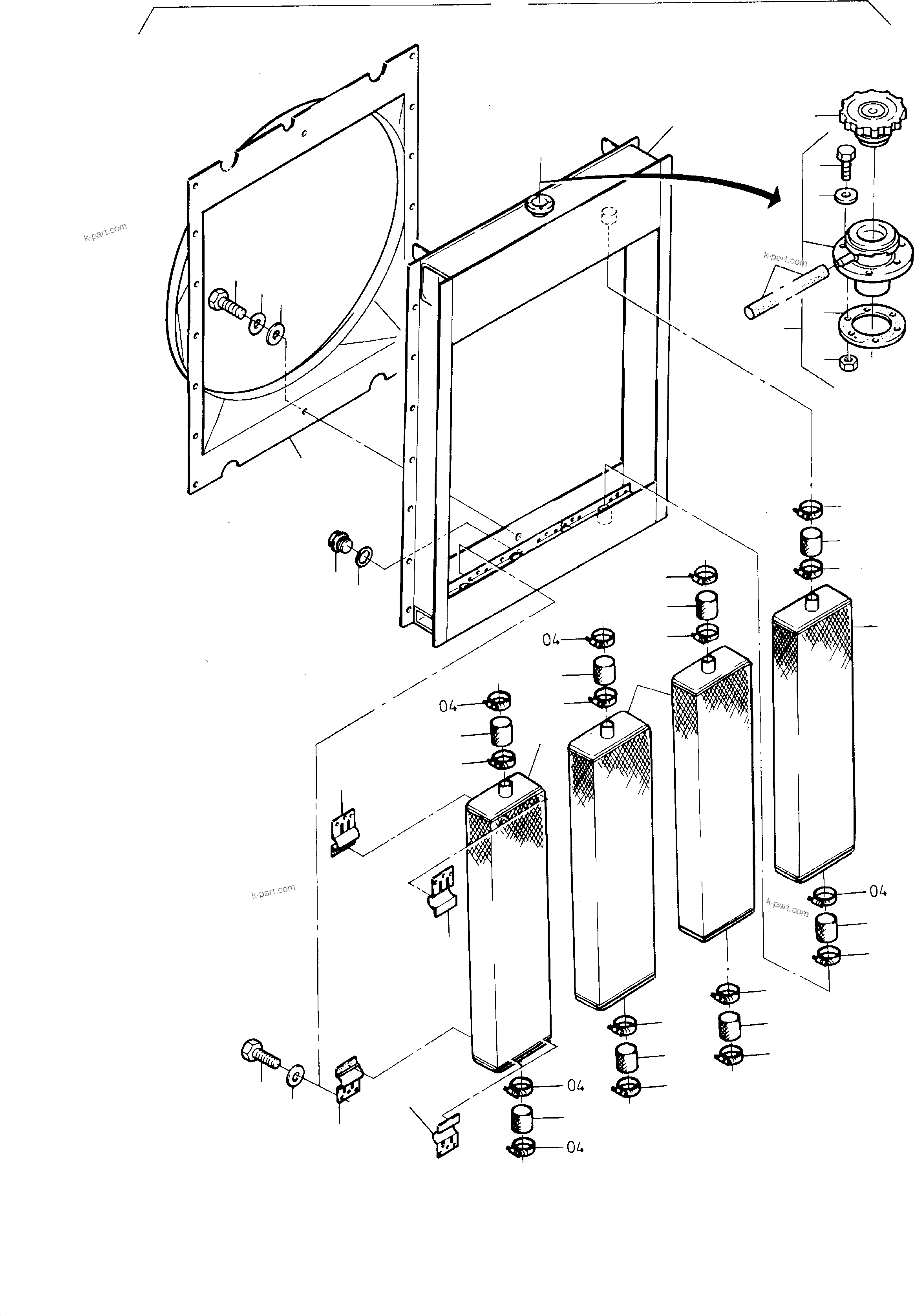 Komatsu parts book diagram for H285 S/N 78099: RADIATOR