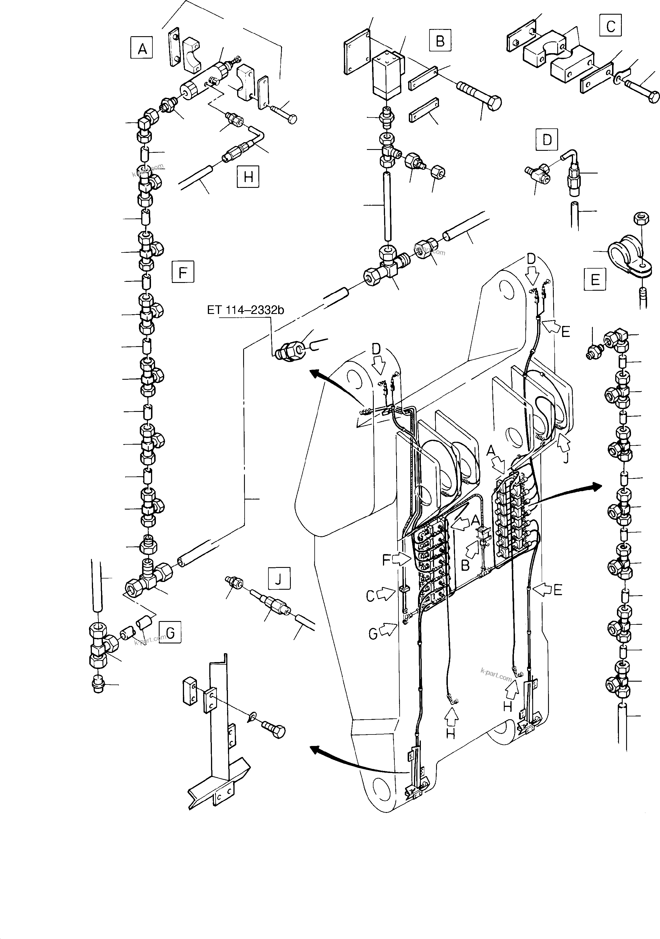 Komatsu parts book diagram for H285 S/N 78099: STICK 4.3M - LUBE LINES