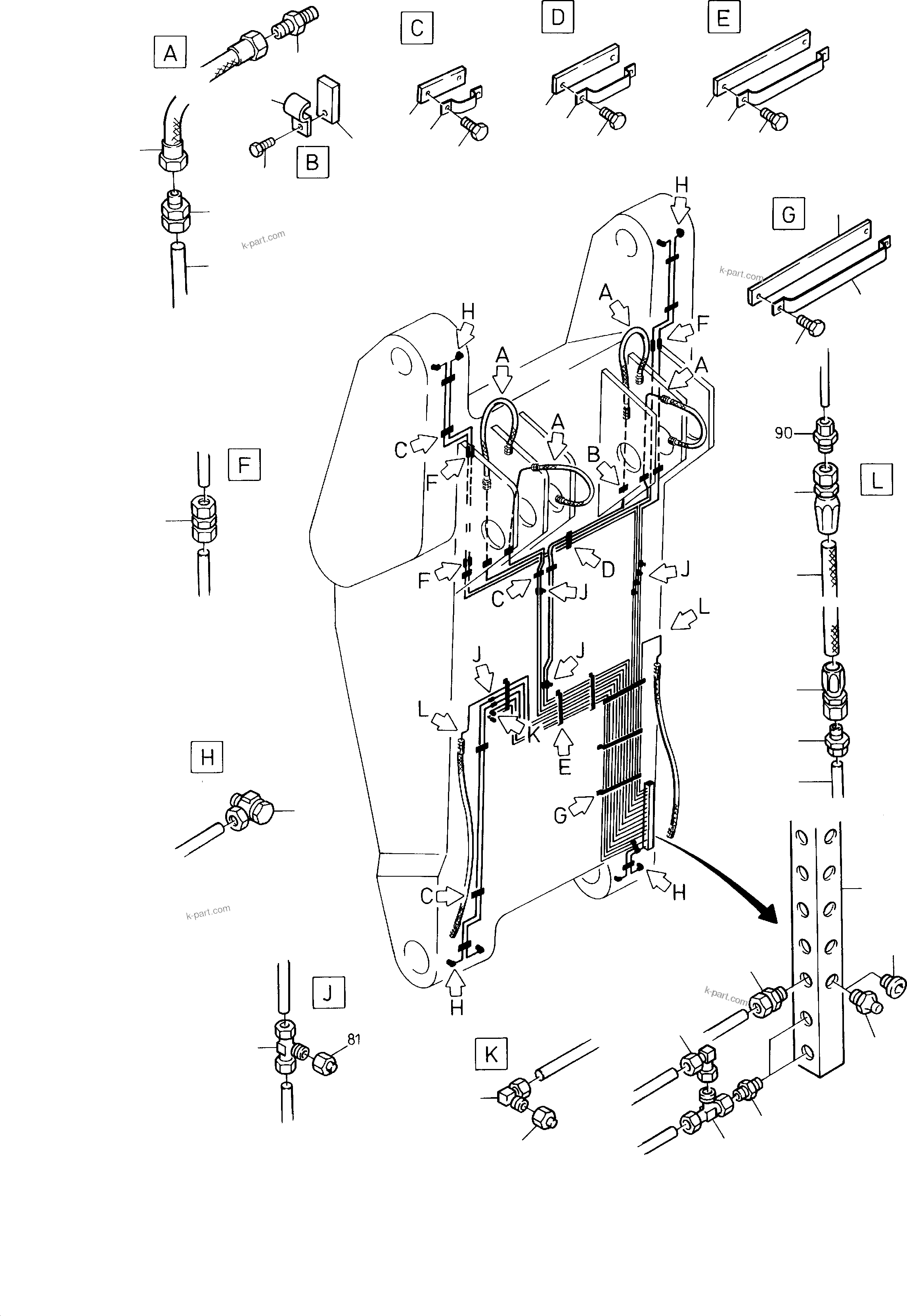 Komatsu parts book diagram for H285 S/N 78099: BULLCLAM BUCKET - STICK
