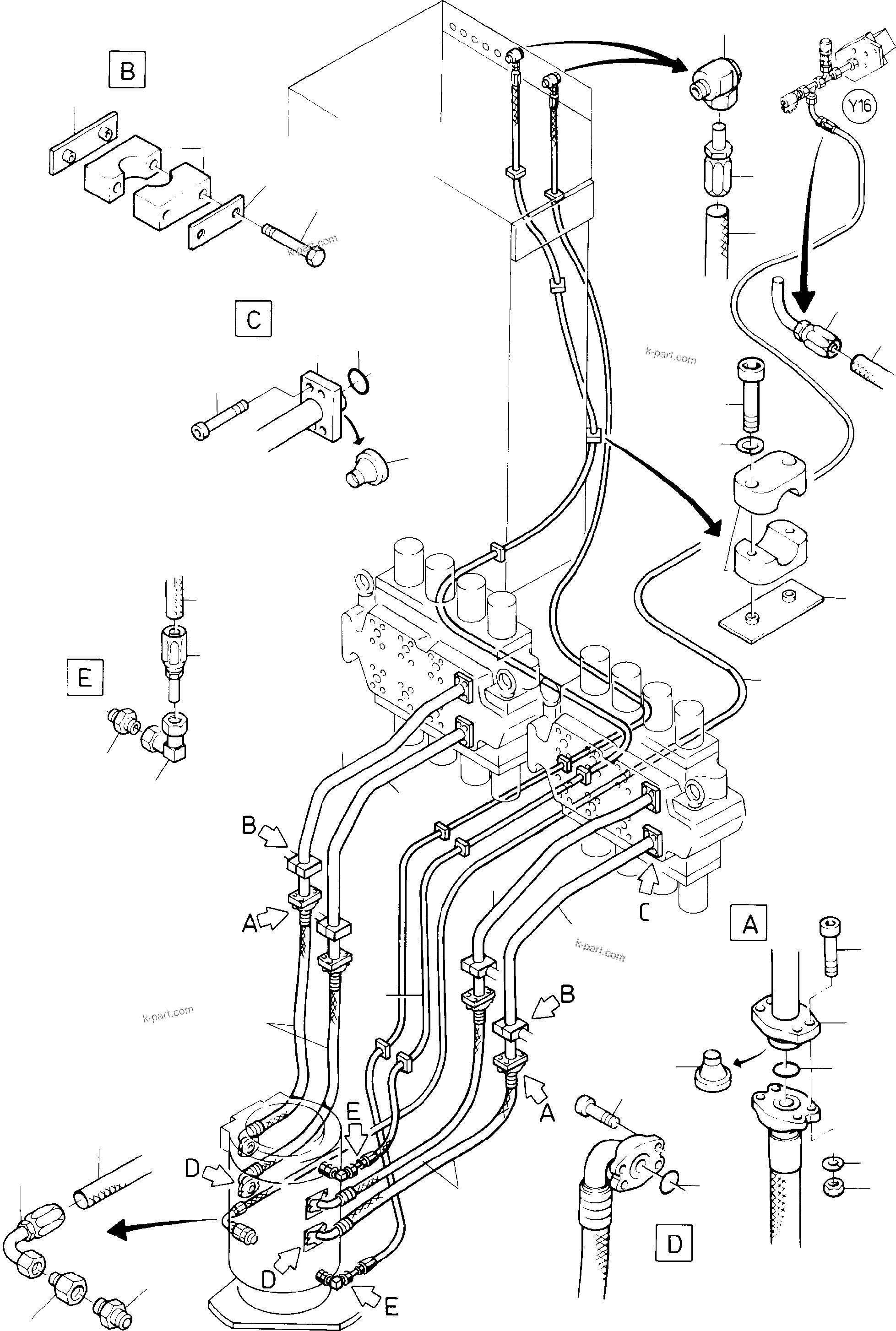 Komatsu parts book diagram for H285 S/N 78099: PRESSURE LINES, MAIN CONTROL BLOCKS - ROTARY JOINT