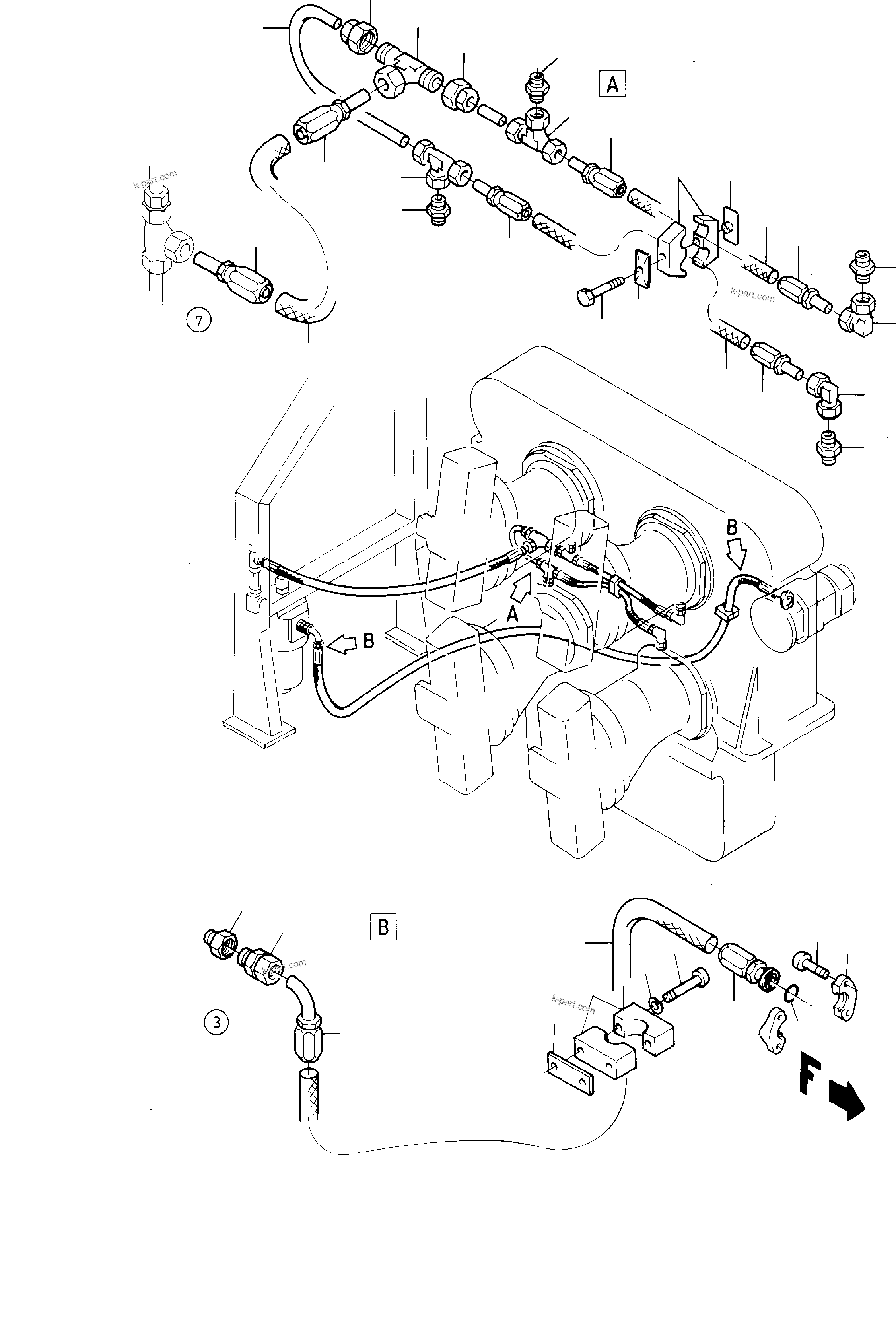 Komatsu parts book diagram for H285 S/N 78099: LUBE LINES FOR MAIN PUMPS