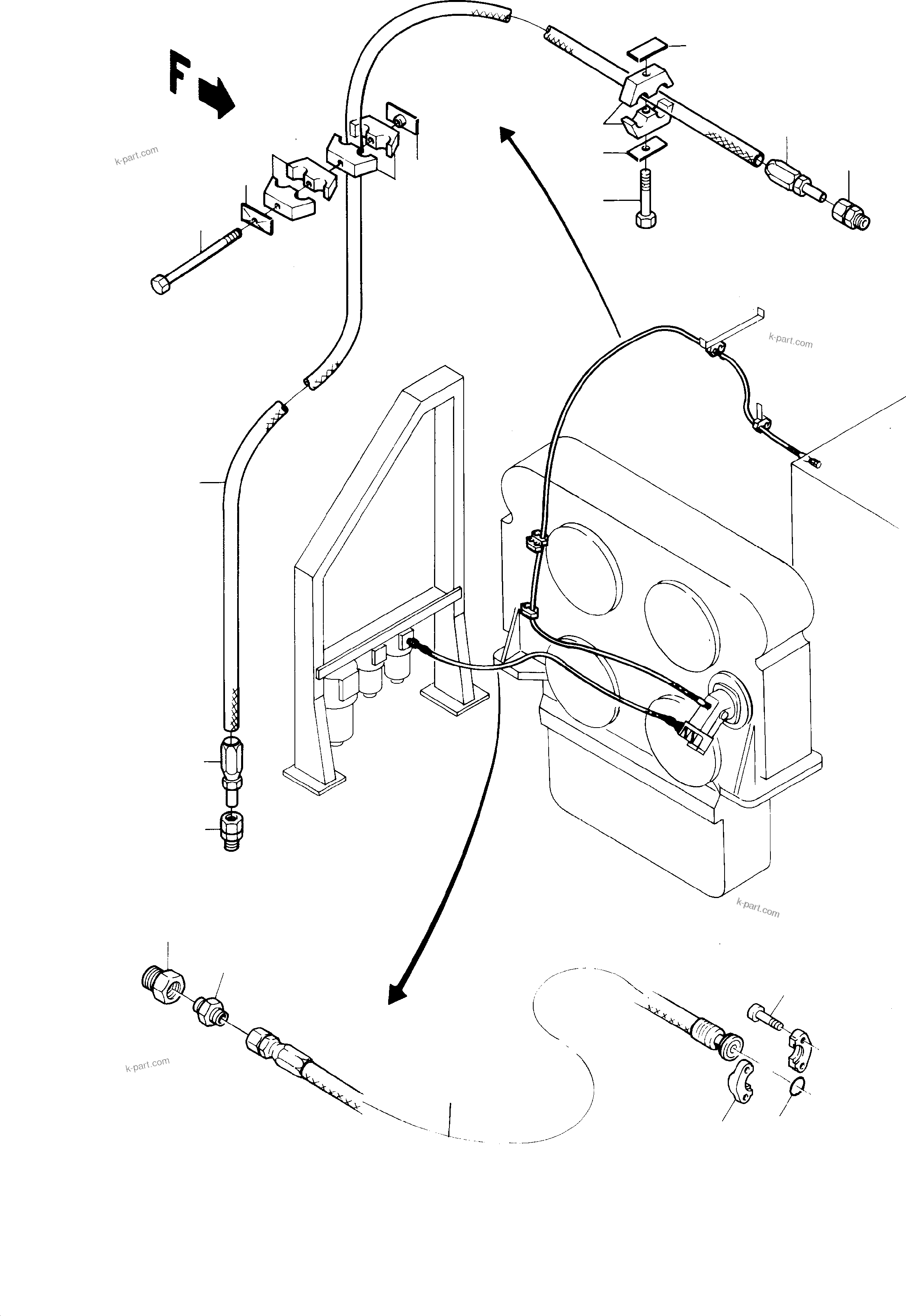 Komatsu parts book diagram for H285 S/N 78099: PRESS.,- + LEAKAGE LINE FOR MEASUR.,- + PILOT OIL PUMP