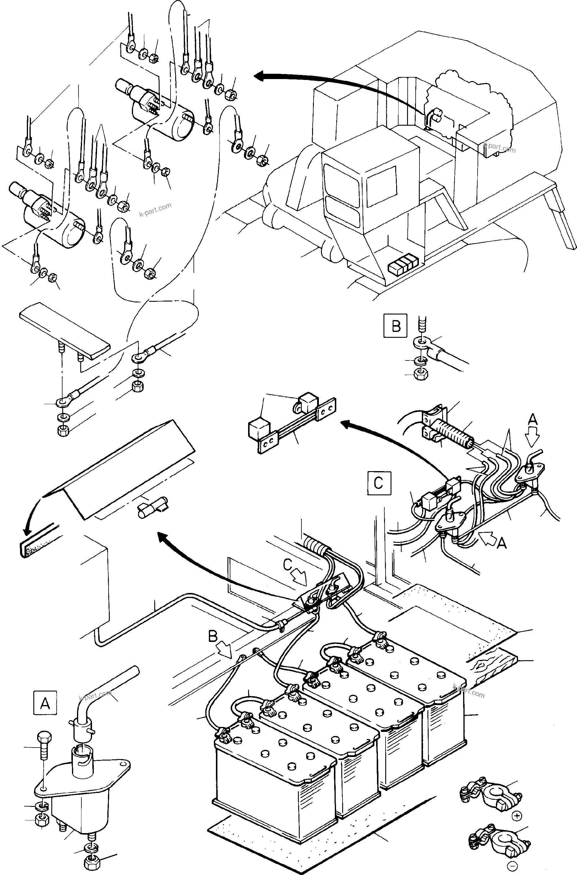 Komatsu parts book diagram for H285 S/N 78099: BATTERIES WITH CABLES