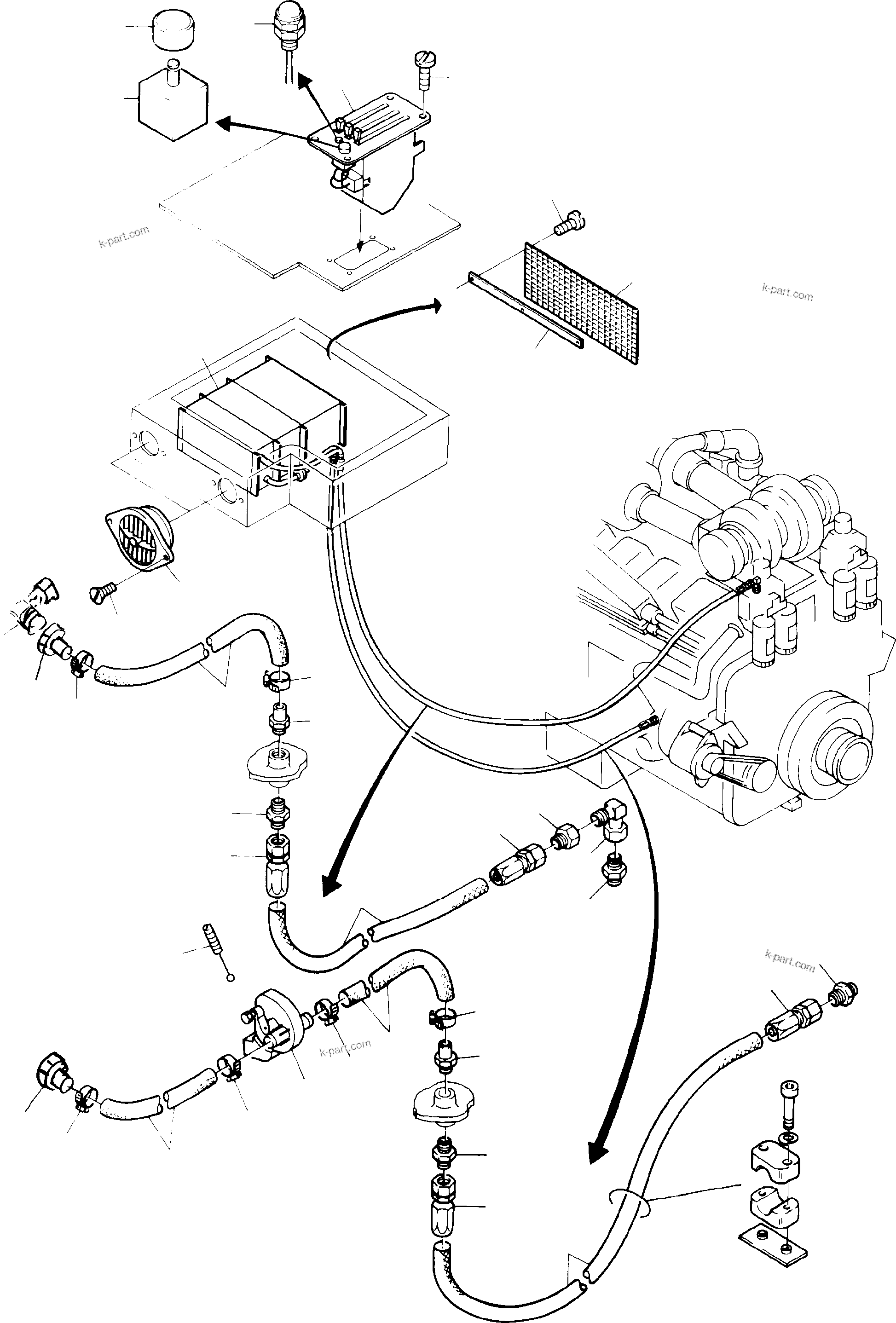 Komatsu parts book diagram for H285 S/N 78099: HOT-WATER-HEATER