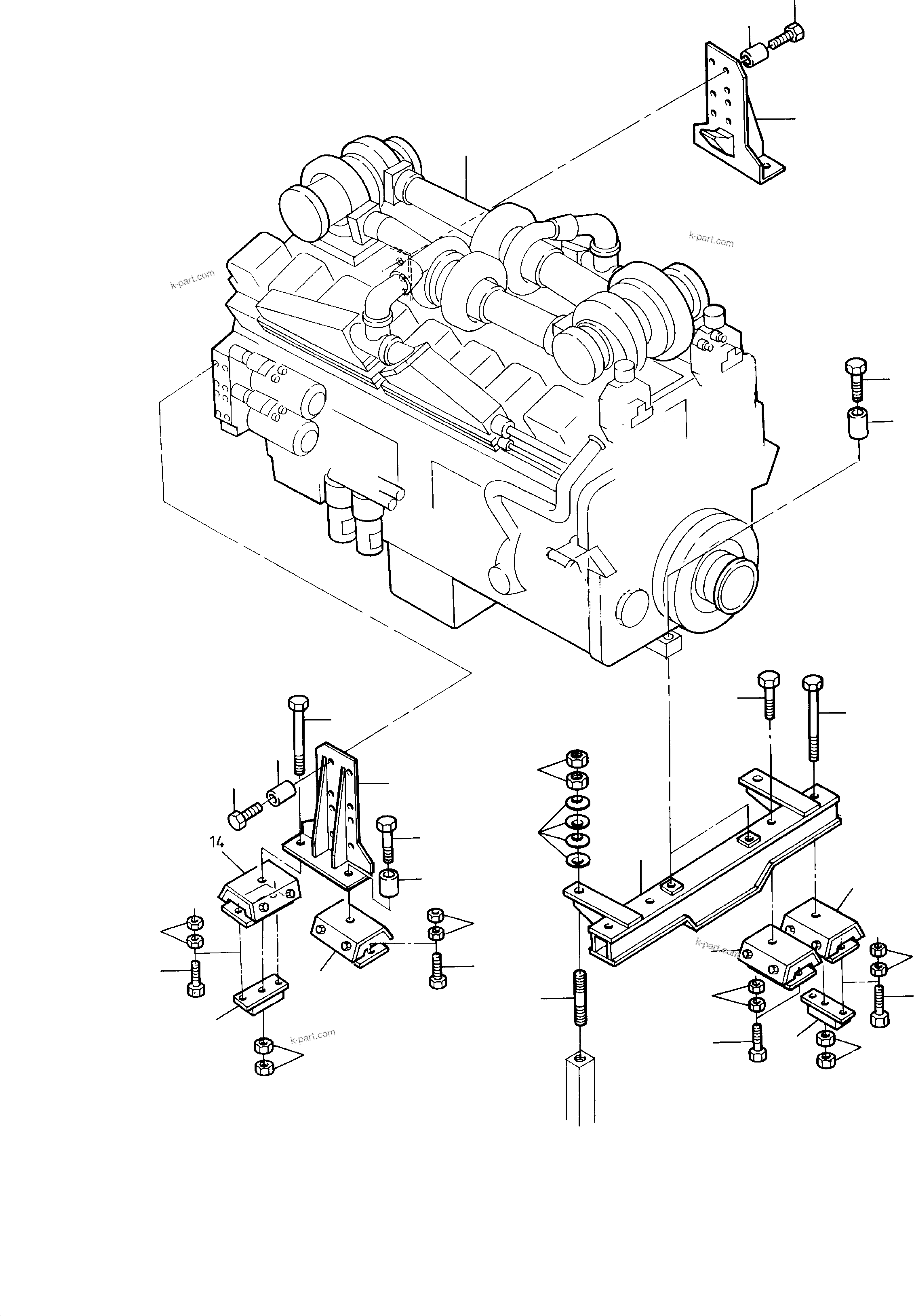 Komatsu parts book diagram for H285S S/N 78129: CUMMINS-DIESEL ENGINE, MOUNTINGS