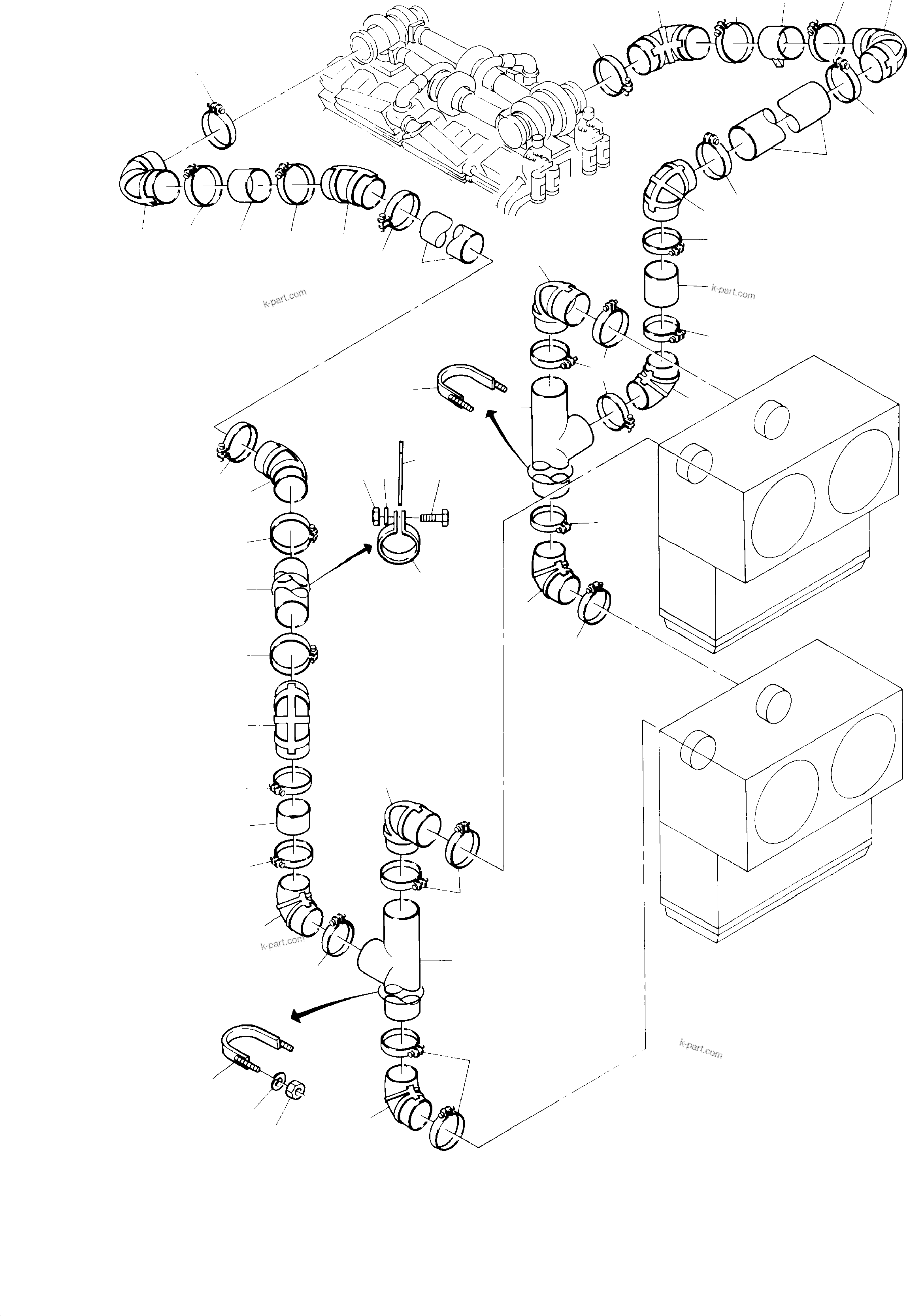 Komatsu parts book diagram for H285S S/N 78129: ENGINE AIR INTAKE LINES