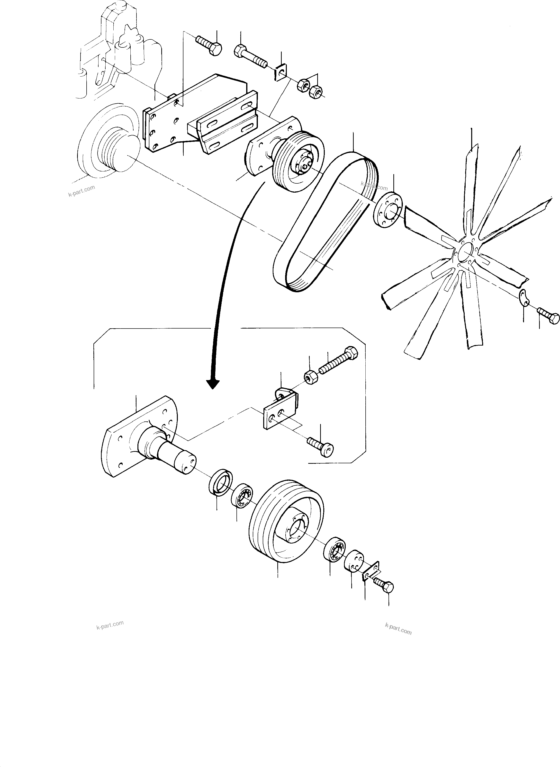 Komatsu parts book diagram for H285S S/N 78129: RADIATOR - FAN DRIVE, CUMMINS-ENGINE
