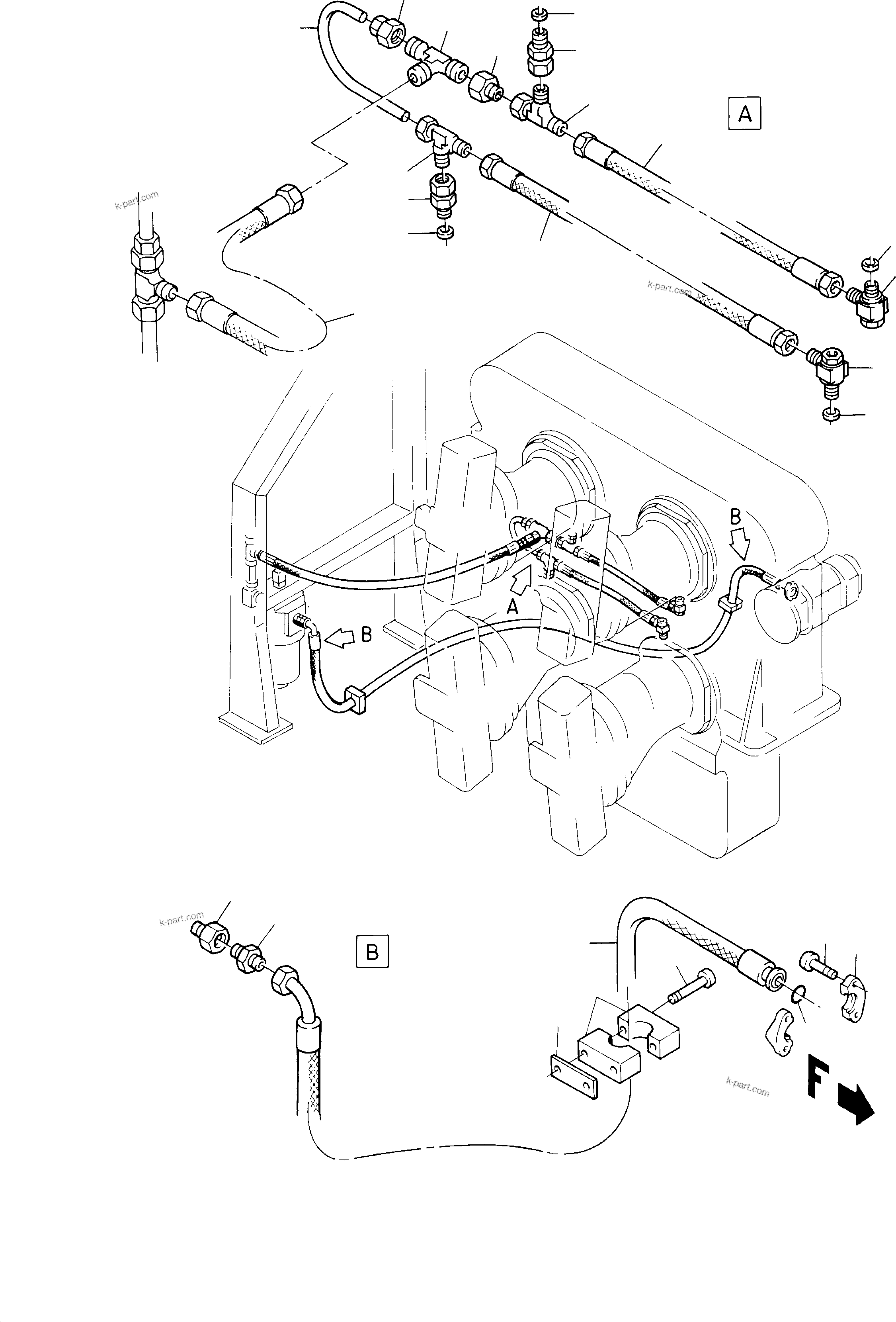 Komatsu parts book diagram for H285S S/N 78129: LUBE LINES FOR MAIN PUMPS