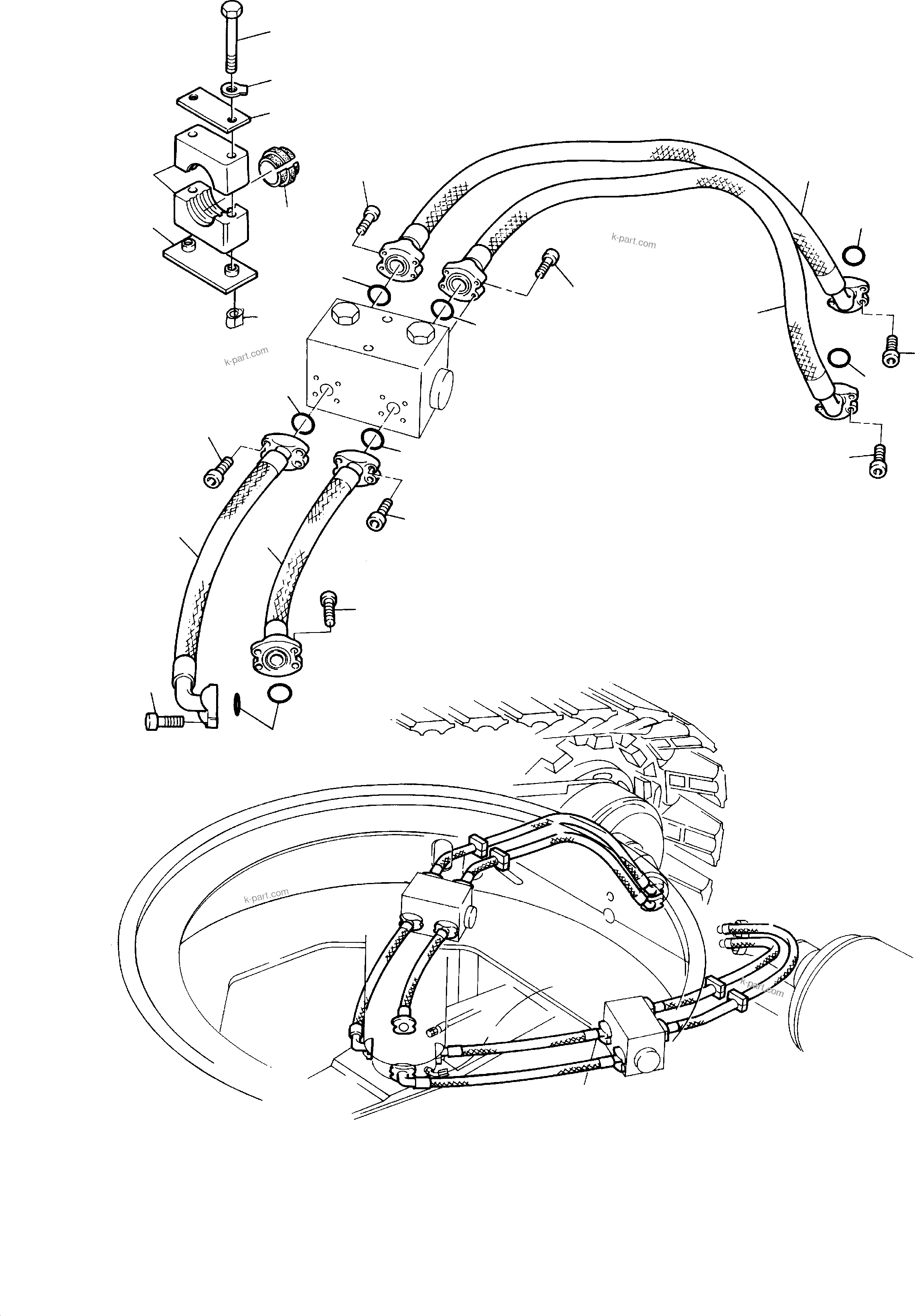 Komatsu parts book diagram for H285S S/N 78129: PRESSURE LINES, TRAVEL MOTOR - ROTARY JOINT