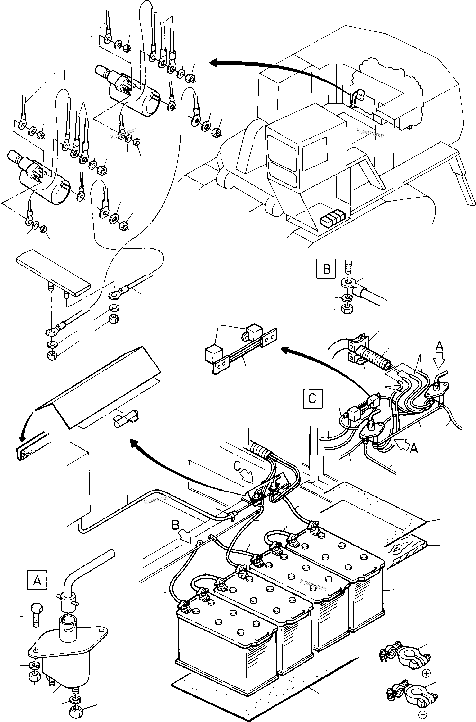 Komatsu parts book diagram for H285S S/N 78129: BATTERIES WITH CABLES