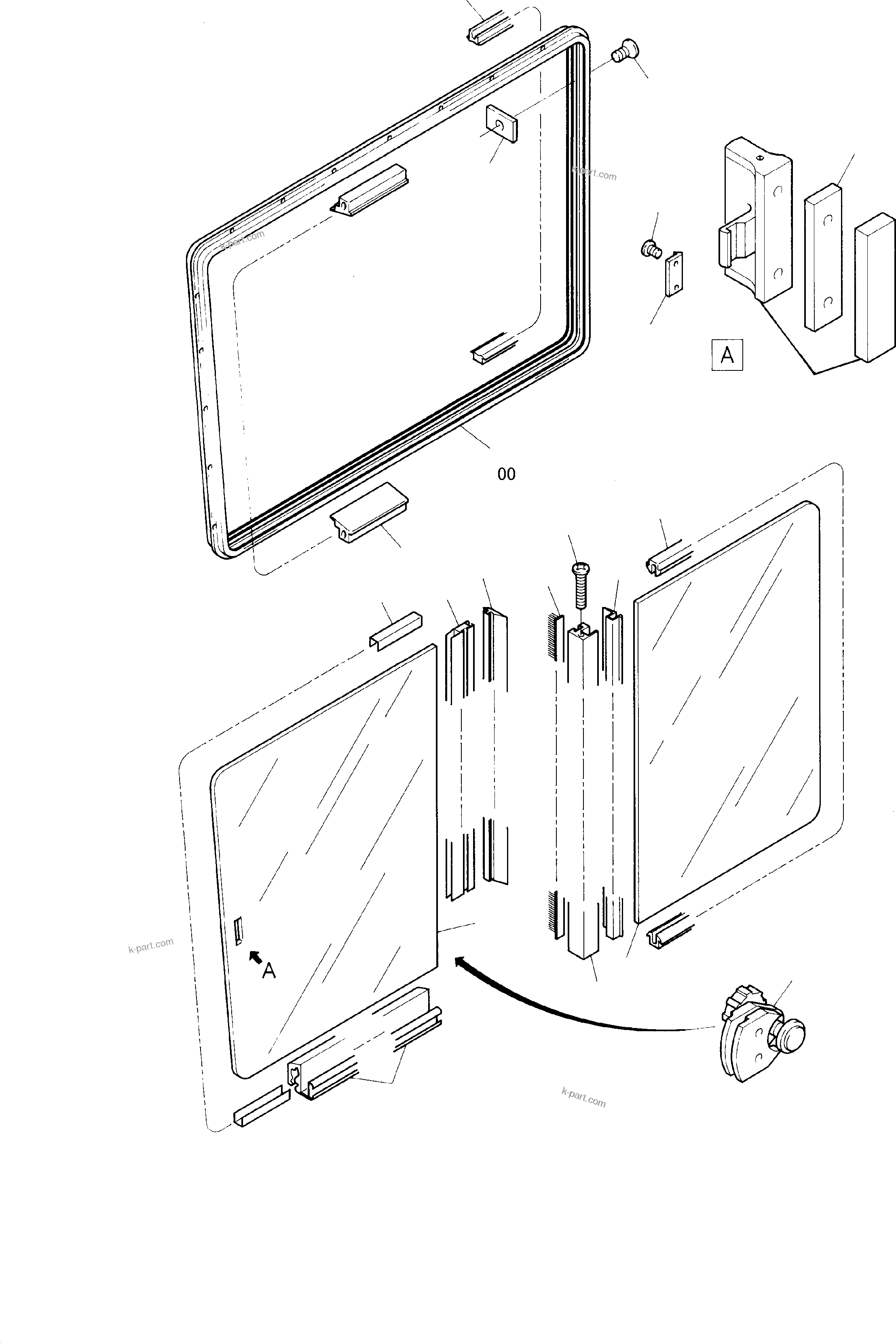 Komatsu parts book diagram for H285S S/N 78129: SLIDING WINDOW