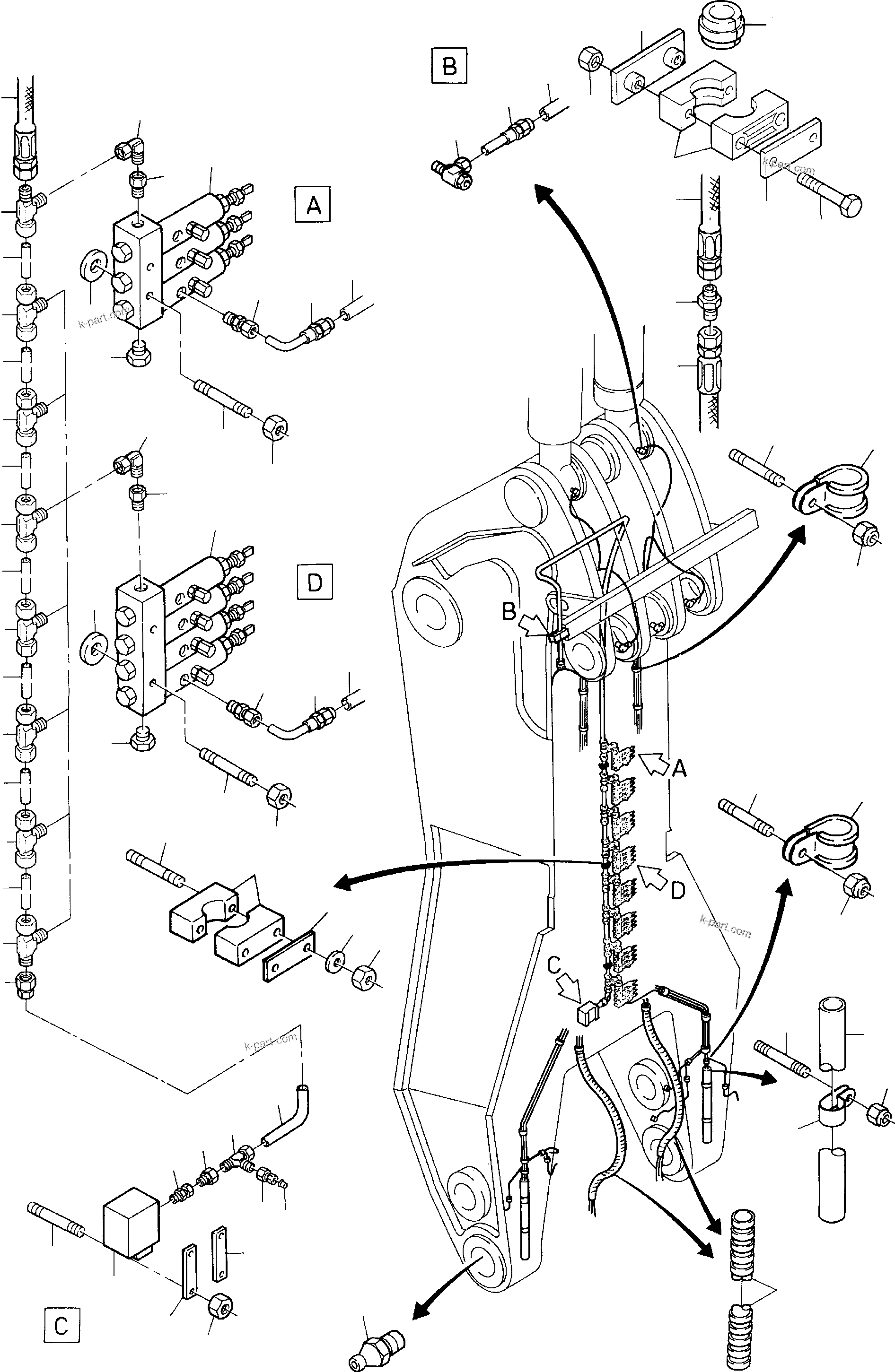Komatsu parts book diagram for H285S S/N 78129: STICK - LUBE LINES, BACKHOE EQUIPMENT