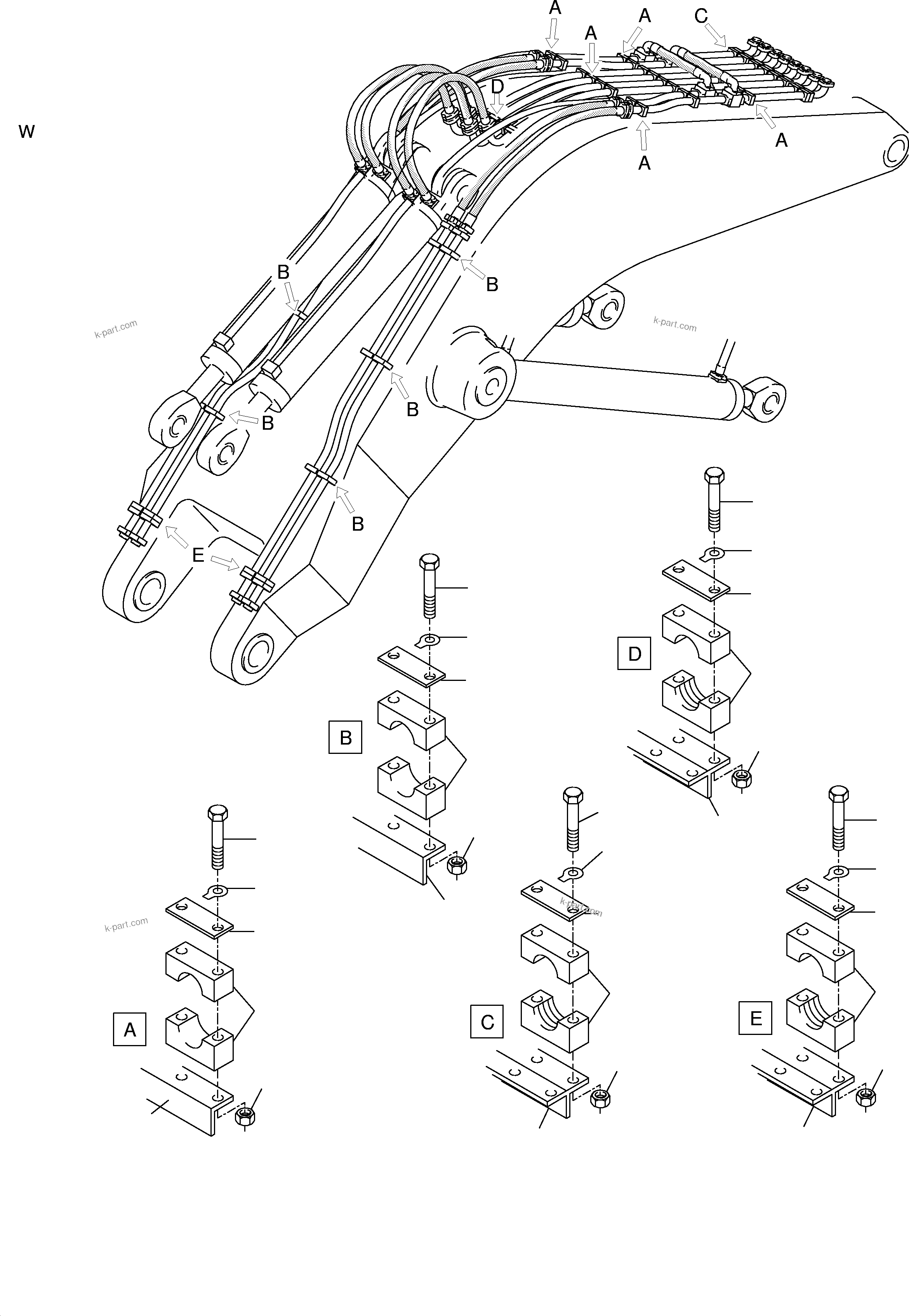 Komatsu parts book diagram for H285S S/N 78129: BACKHOE - BOOM