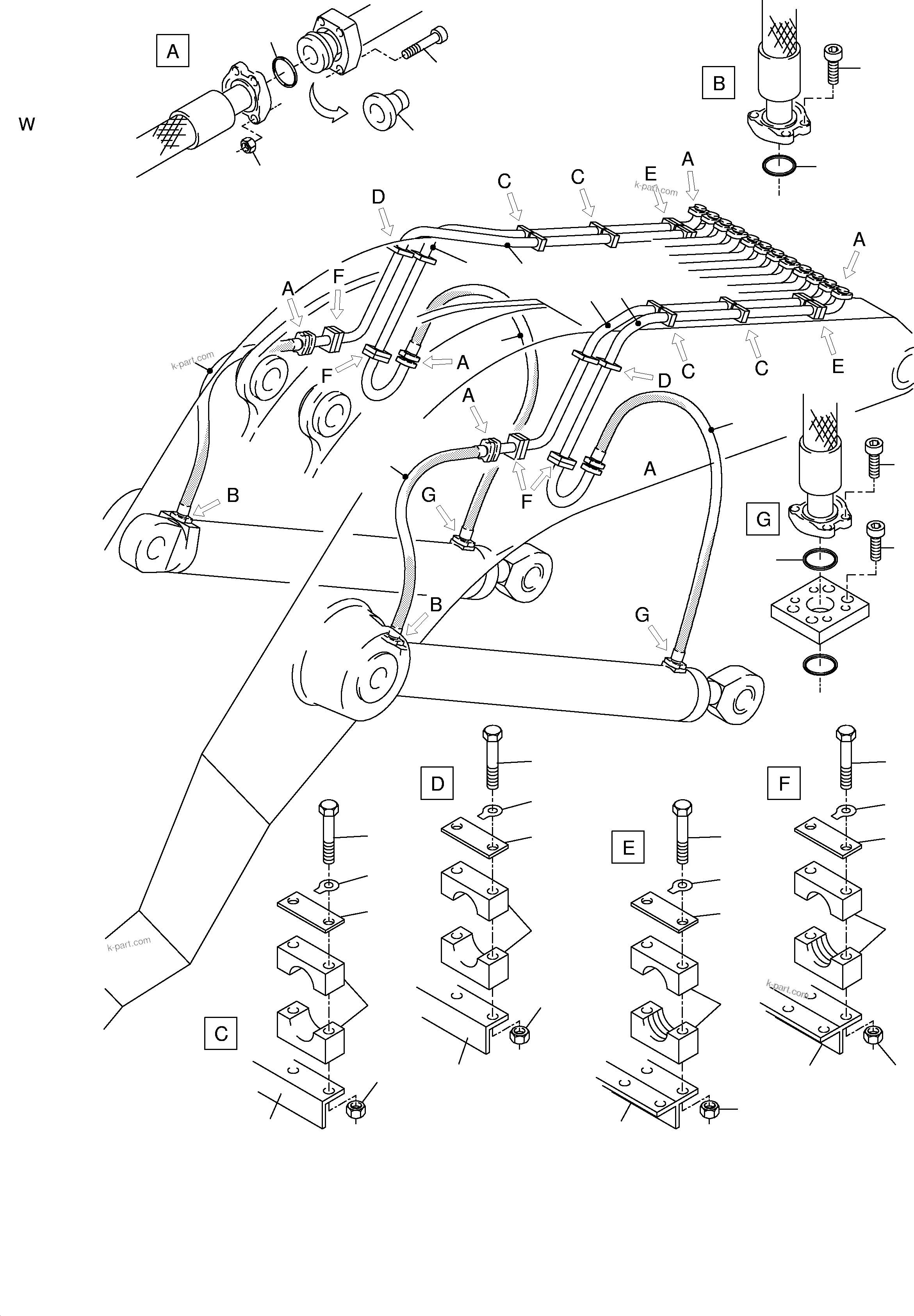 Komatsu parts book diagram for H285S S/N 78129: BACKHOE - BOOM