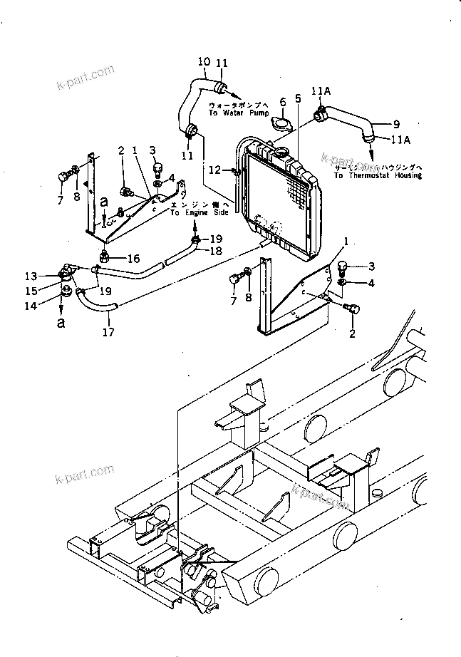 Komatsu parts book diagram for HD20-1 S/N 00001-UP: ENGINE MOUNTING PARTS AND RADIATOR