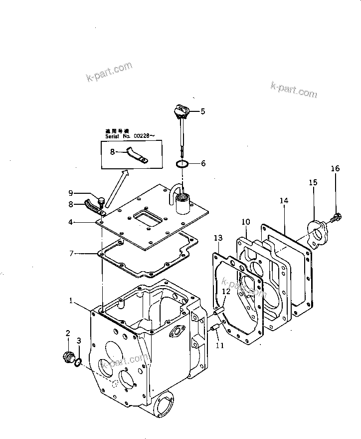 Komatsu parts book diagram for HD20-1 S/N 00001-UP: TRANSMISSION (CASE) (1/3)
