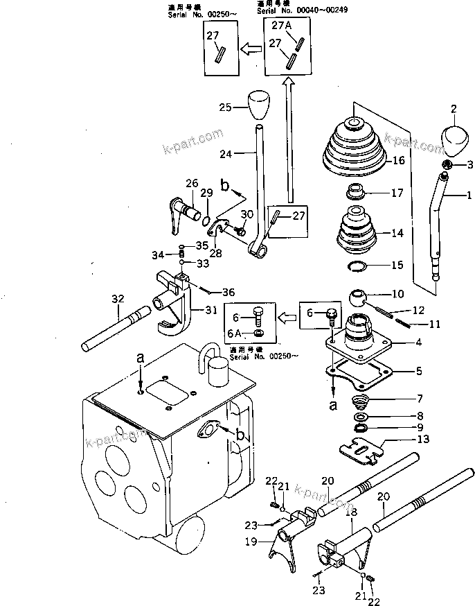 Komatsu parts book diagram for HD20-1 S/N 00001-UP: TRANSMISSION (SHIFT LEVER AND FORK) (3/3)