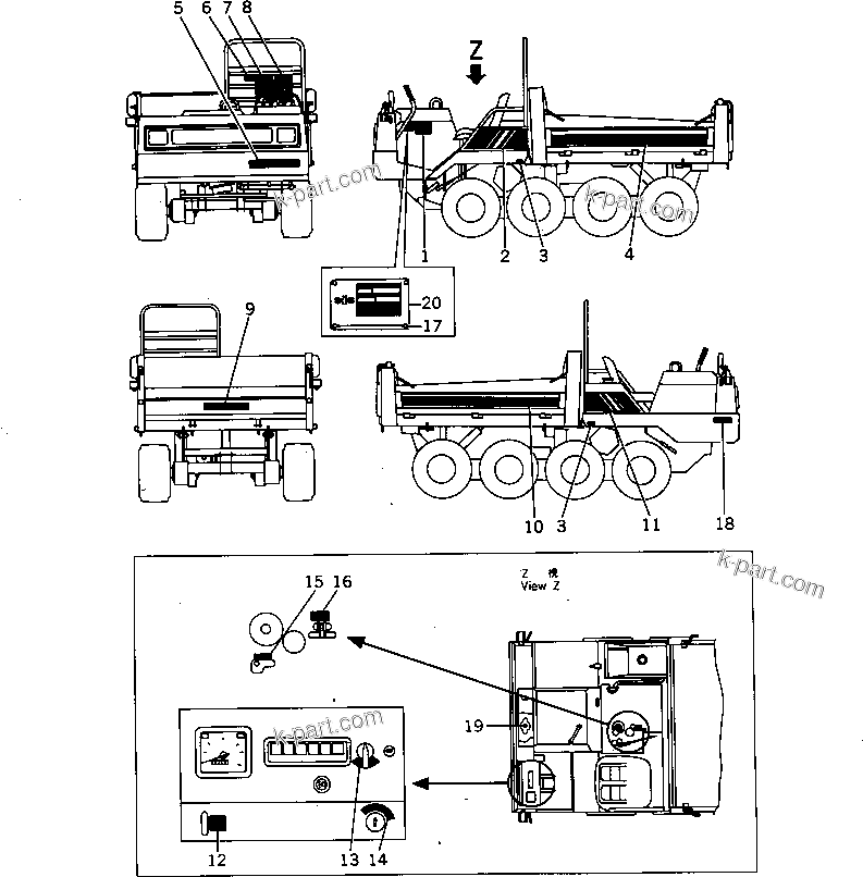 Komatsu parts book diagram for HD20-1 S/N 00001-UP: MARKS AND PLATES