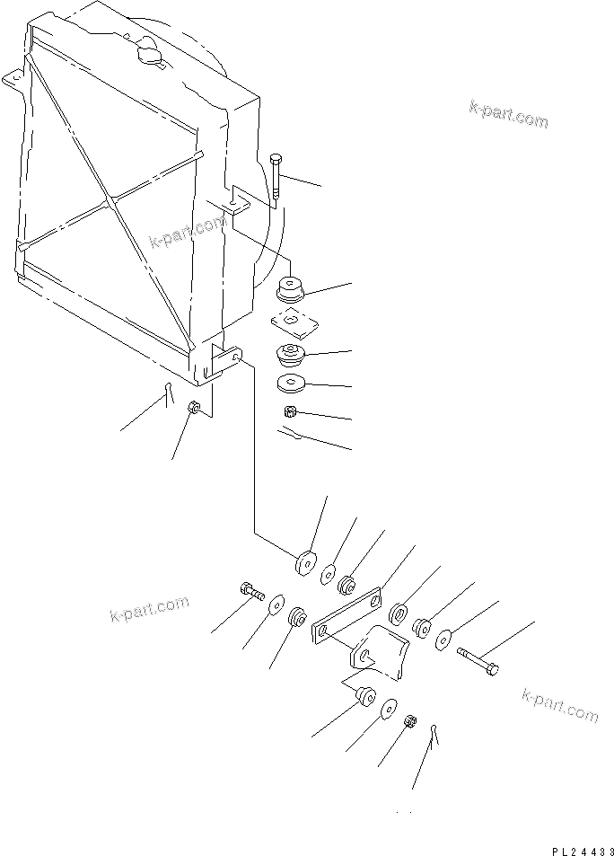 Komatsu parts book diagram for HD255-5 S/N 1001-UP: RADIATOR (MOUNTING BRACKET)(#1001-1600)