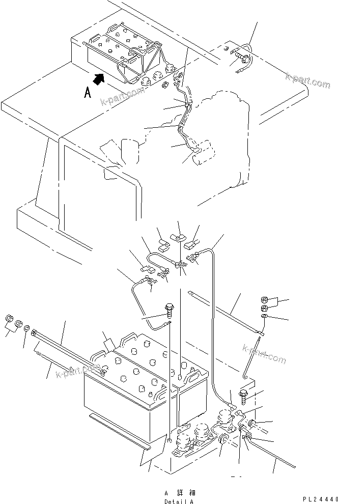 Komatsu parts book diagram for HD255-5 S/N 1001-UP: BATTERY AND MOUNTING(#1001-1600)