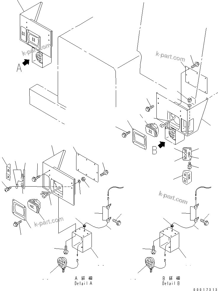 Komatsu parts book diagram for HD255-5 S/N 1001-UP: FRONT LAMP (WITH FOG LAMP)