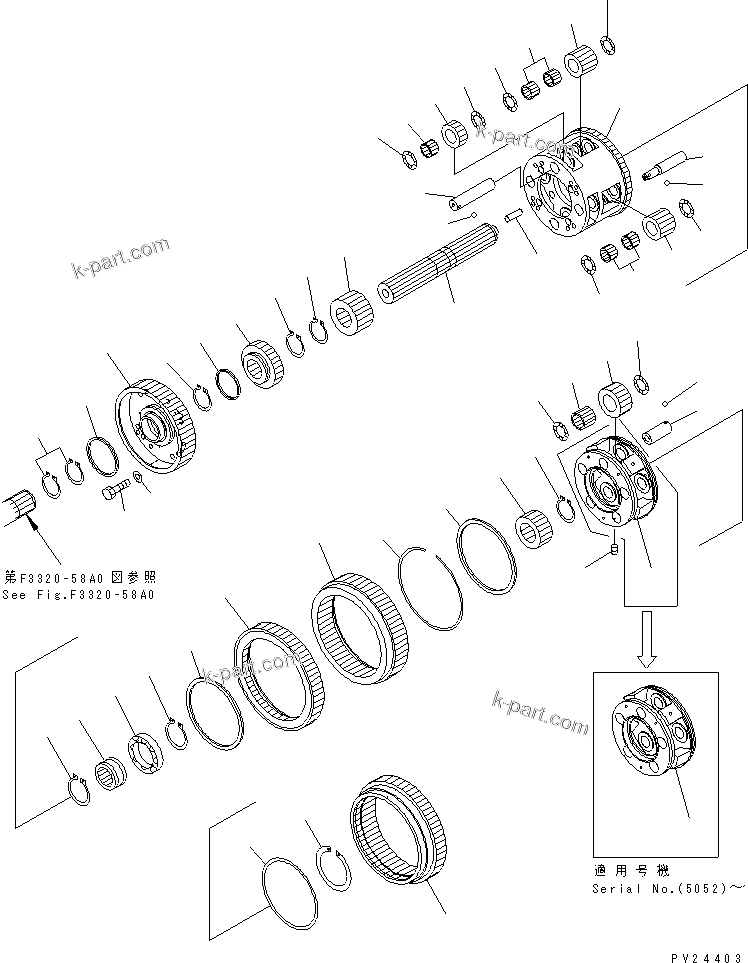 Komatsu parts book diagram for HD255-5 S/N 1001-UP: TRANSMISSION (5/8) (CARRIER) (1/2)