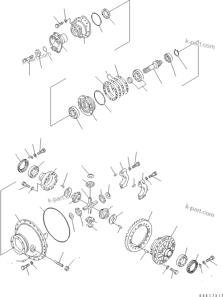 Komatsu parts book diagram for HD255-5 S/N 1001-UP: REAR AXLE (REAR DIFFERENTIAL)(#1457-)