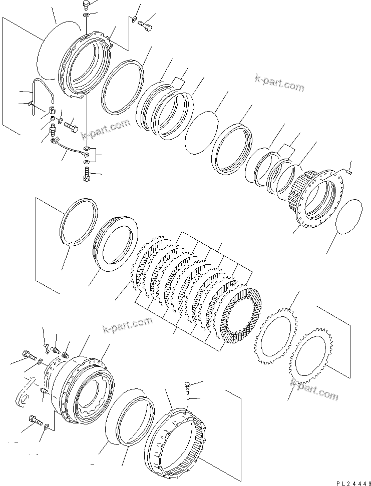 Komatsu parts book diagram for HD255-5 S/N 1001-UP: REAR AXLE (REAR BRAKE)(#1312-)