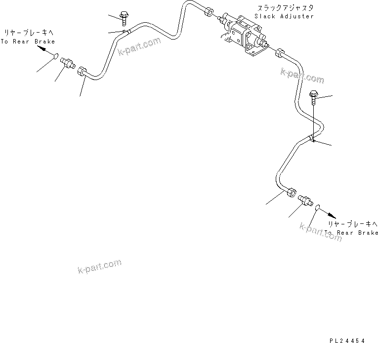 Komatsu parts book diagram for HD255-5 S/N 1001-UP: REAR BRAKE PIPING (PIPING)(#1001-1311)