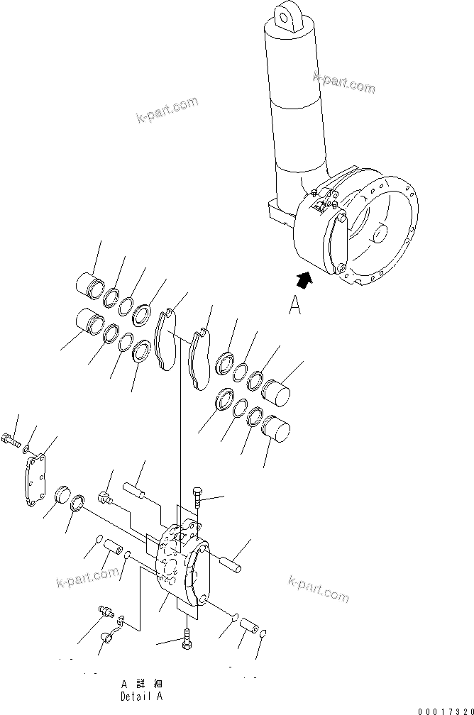 Komatsu parts book diagram for HD255-5 S/N 1001-UP: FRONT AXLE (LEFT HAND) (2/6) (FRONT BRAKE ASSEMBLY)(#1312-)