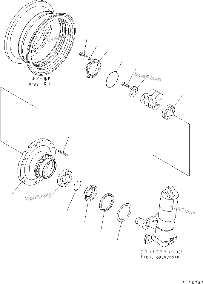 Komatsu parts book diagram for HD255-5 S/N 1001-UP: FRONT AXLE (RIGHT HAND) (1/6) (FRONT AXLE)(#1312-)