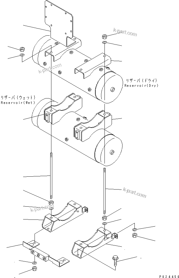 Komatsu parts book diagram for HD255-5 S/N 1001-UP: AIR TANK AND EQUIPMENT (BRACKET)(#1001-1200)