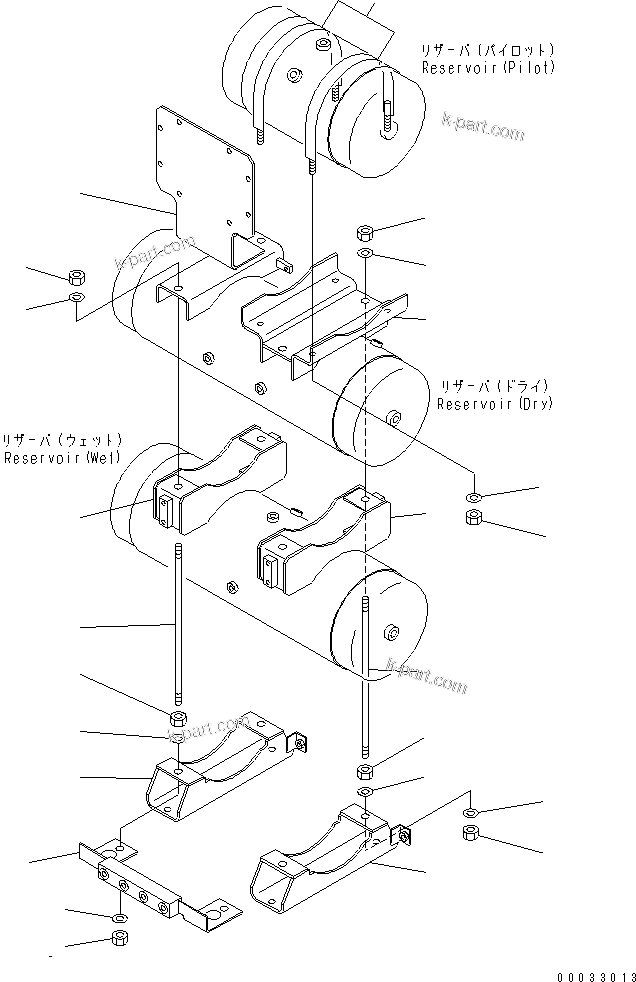 Komatsu parts book diagram for HD255-5 S/N 1001-UP: AIR TANK AND EQUIPMENT (BRACKET) (FOR EMERGENCY BRAKE)