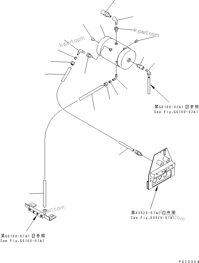 Komatsu parts book diagram for HD255-5 S/N 1001-UP: AIR TANK AND EQUIPMENT (PIROT TANK) (FOR EMERGENCY BRAKE)(#1001-1200)