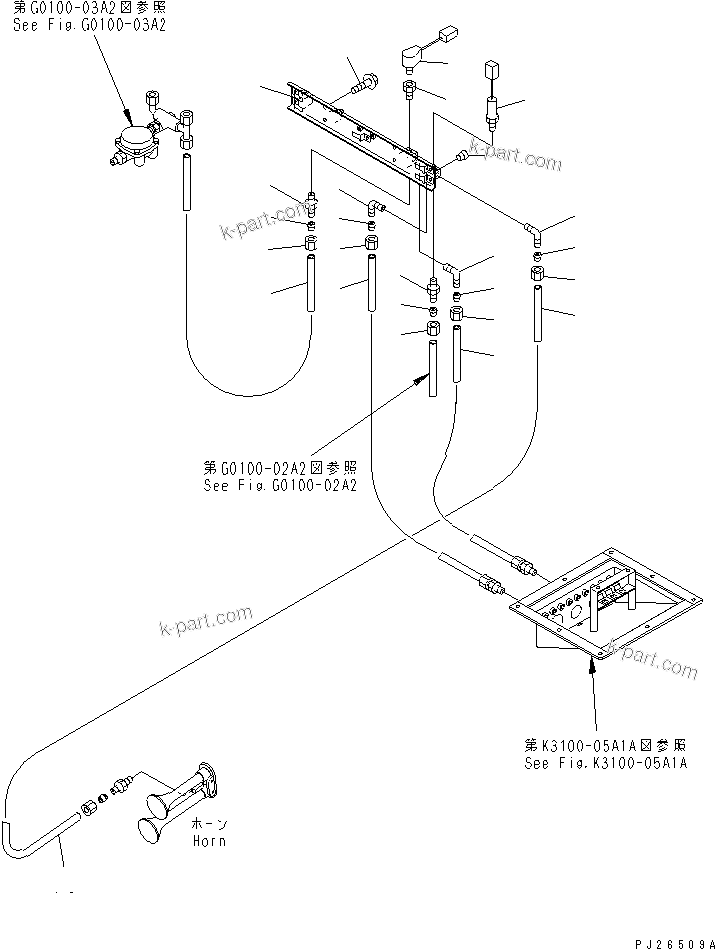 Komatsu parts book diagram for HD255-5 S/N 1001-UP: AIR TANK AND EQUIPMENT (AIR JOINT SWITCH) (1/2) (FOR STRENGTHEND AIR RESERVER)