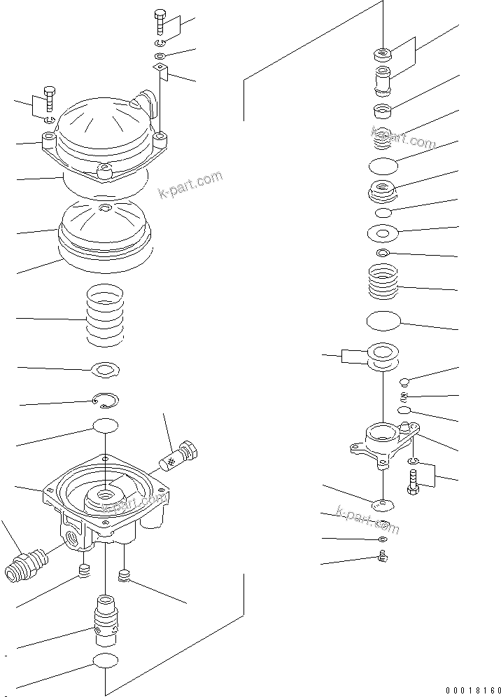 Komatsu parts book diagram for HD255-5 S/N 1001-UP: AIR TANK AND EQUIPMENT (RELAY VALVE ASSEMBLY) (FOR STRENGTHEND AIR RESERVER)