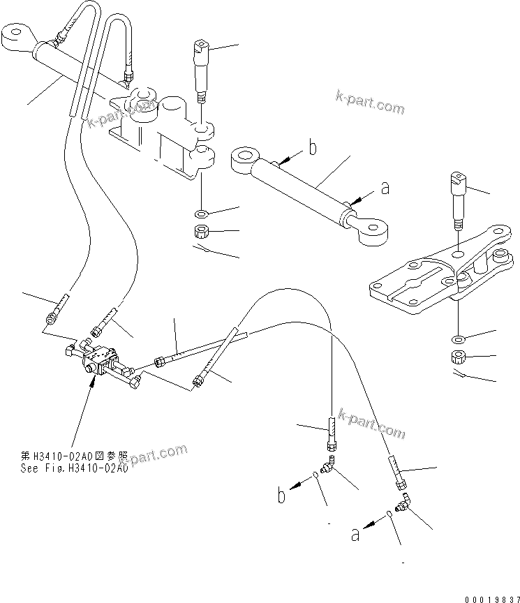Komatsu parts book diagram for HD255-5 S/N 1001-UP: STEERING AND HOIST PIPING (STEERING CYLINDER)(#1001-1600)