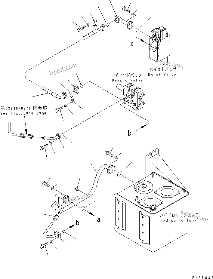 Komatsu parts book diagram for HD255-5 S/N 1001-UP: STEERING AND HOIST PIPING (PIPING) (TANK RELATED) (FOR EMERGENCY STEERING)(#1001-1200)