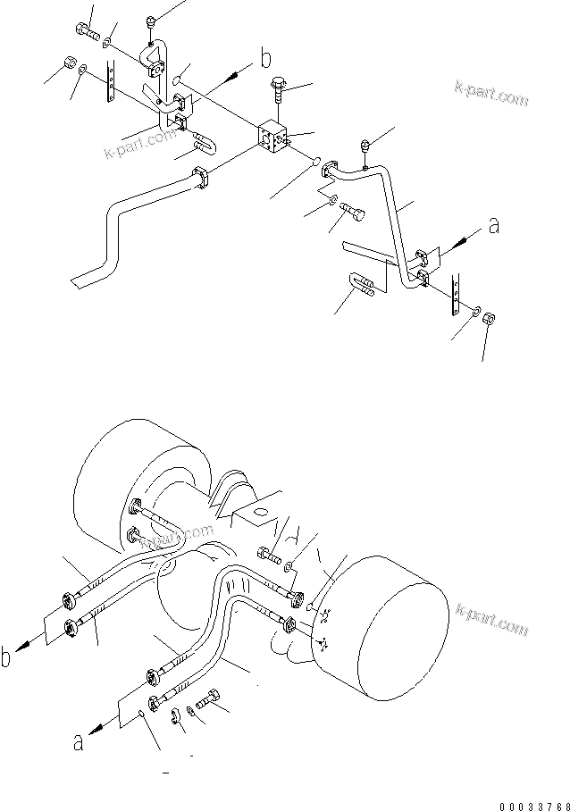 Komatsu parts book diagram for HD255-5 S/N 1001-UP: BRAKE COOLING OIL LINE (PIPING) (FRAME RELATED) (2/3)