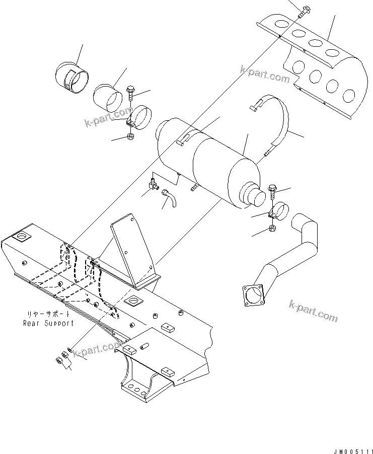 Komatsu parts book diagram for HD255-5 S/N 1001-UP: REAR SUPPORT (MUFFLER)(#1601-)